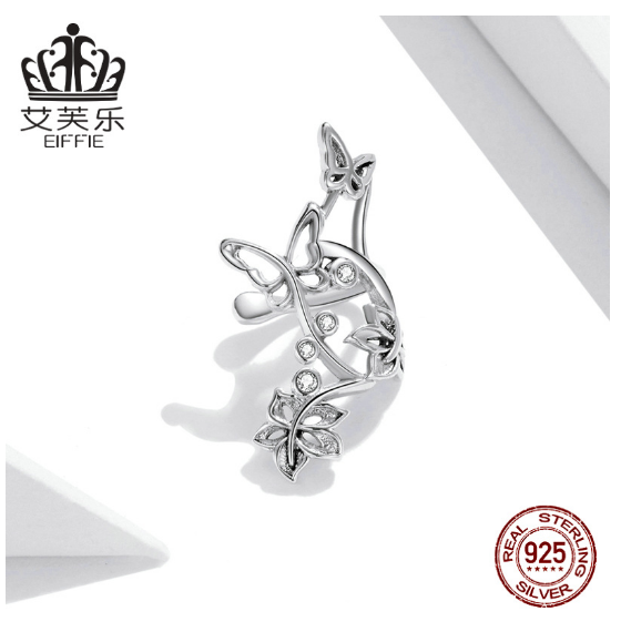 Auriculares de Clasificación de Mariposa en Vaina de Plata S925 Simple con Zircón y Oxidación — imagen 2