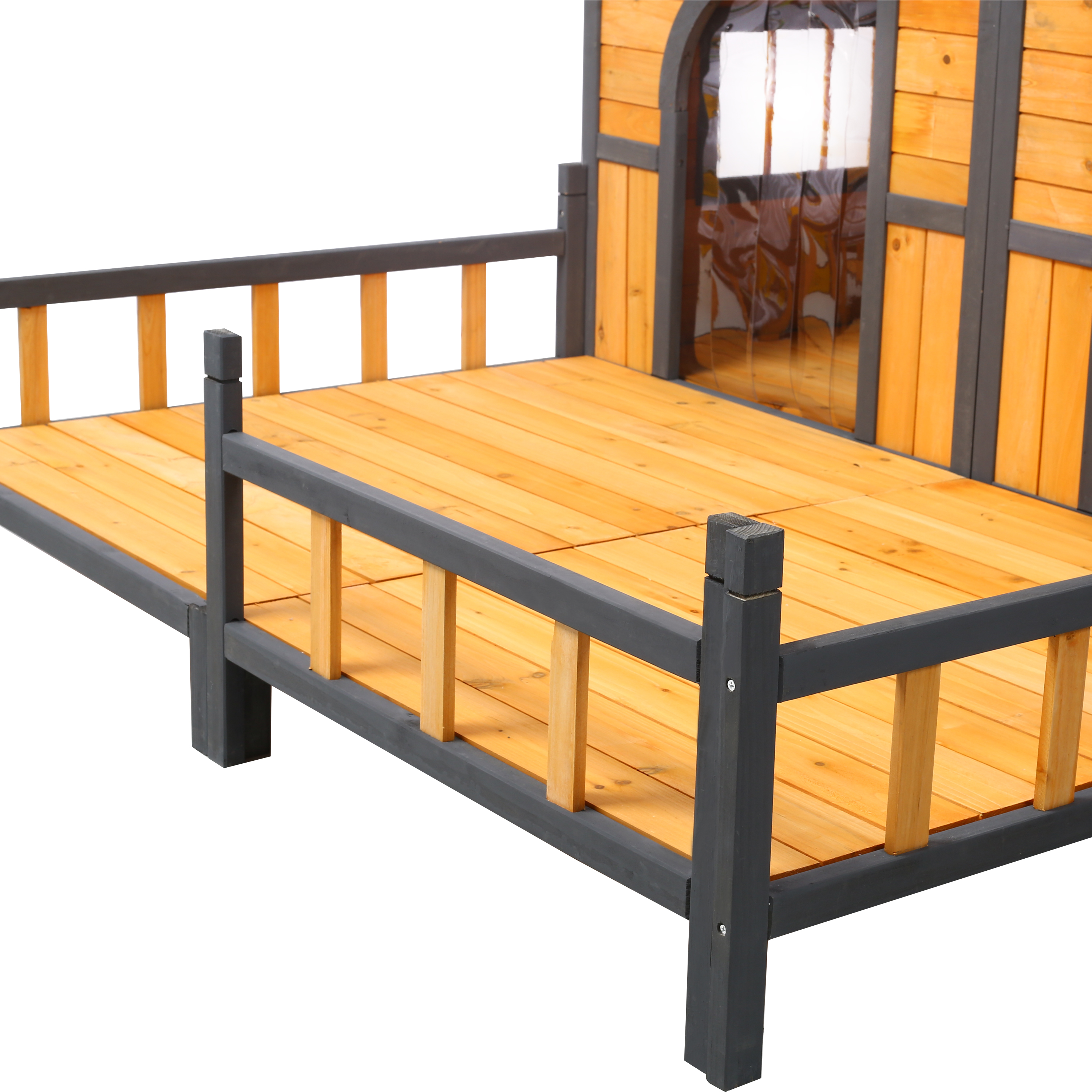 Wooden Large Dog House Outdoor Double XL Dog Kennel with Elevated Floor and Porch, Weatherproof Puppy Shelter for Small and Medium Breed Dogs, Natural — image 14