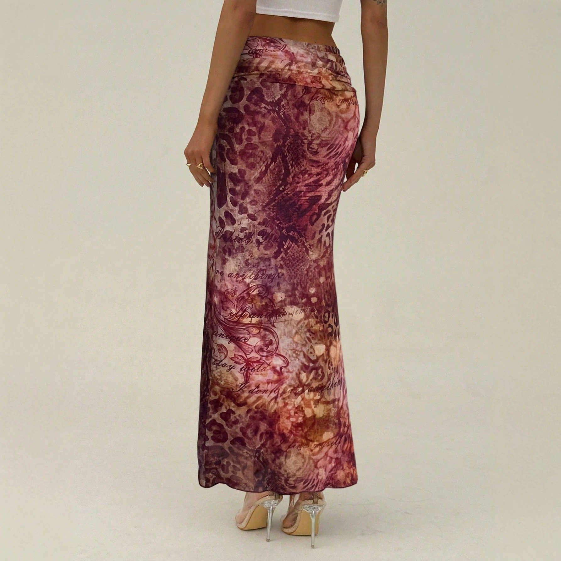 Vestido de Pescado de Cintura Alta con Malla Impreso en Alto, Fino y Ajustado — imagen 6
