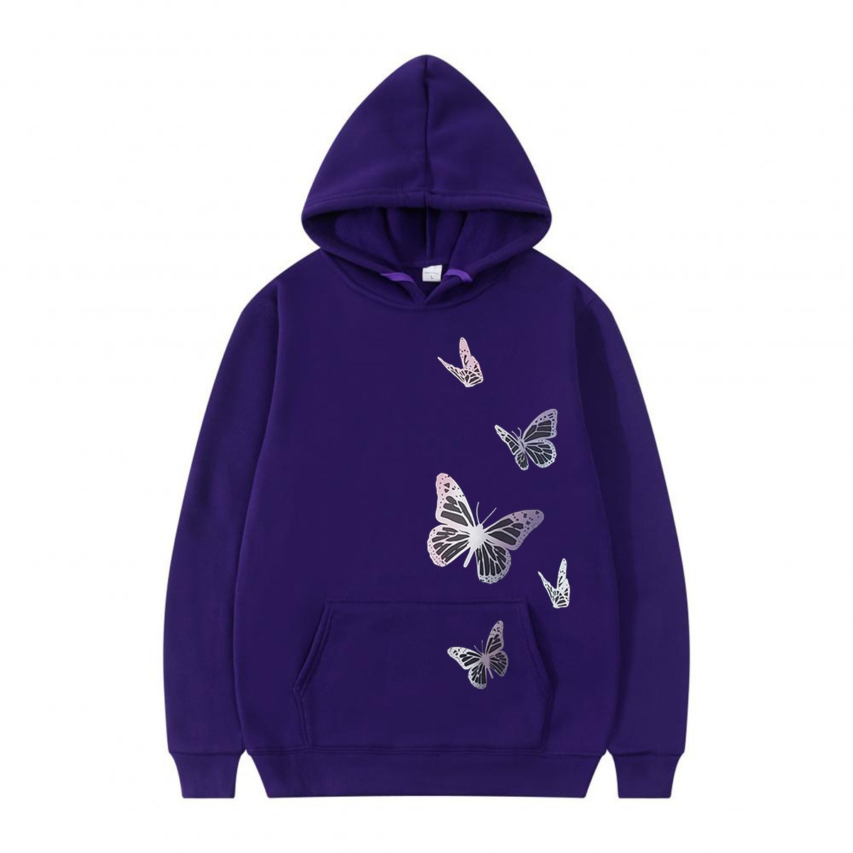 Fleece Lined Hooded Sweatshirt Couple Loose Casual Sporty Trendy Butterfly Design — image 20