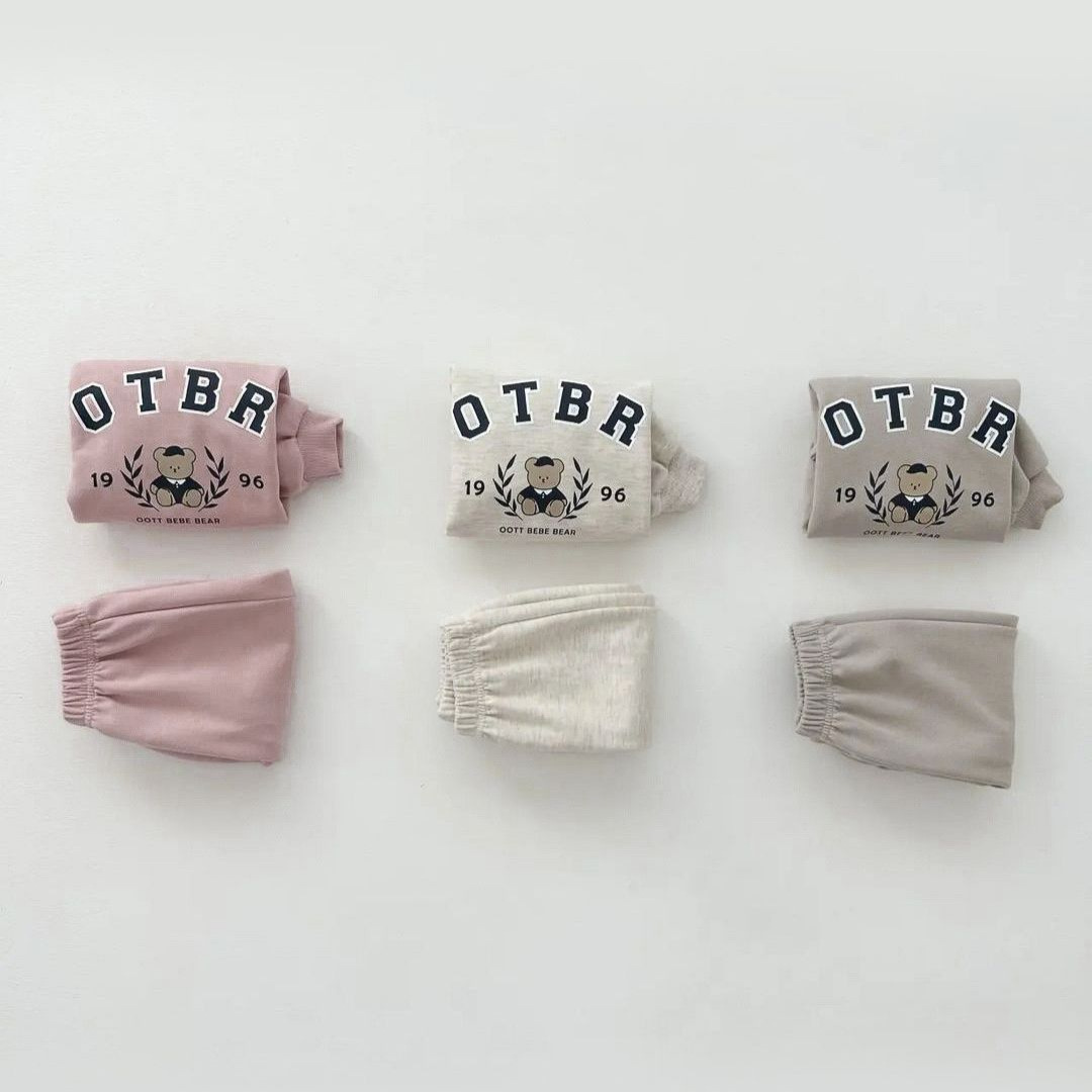 Baby bear letter print cotton hoodie set, kids' long-sleeve top and pants two-piece set — image 5