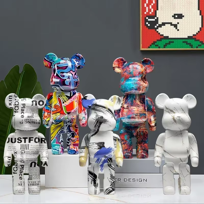 Graffiti Bear Statue Paint Block Bear Decor Resin Desktop Ornaments Home Decoration Living Room Bear Floor Sculpture Gifts — image 4