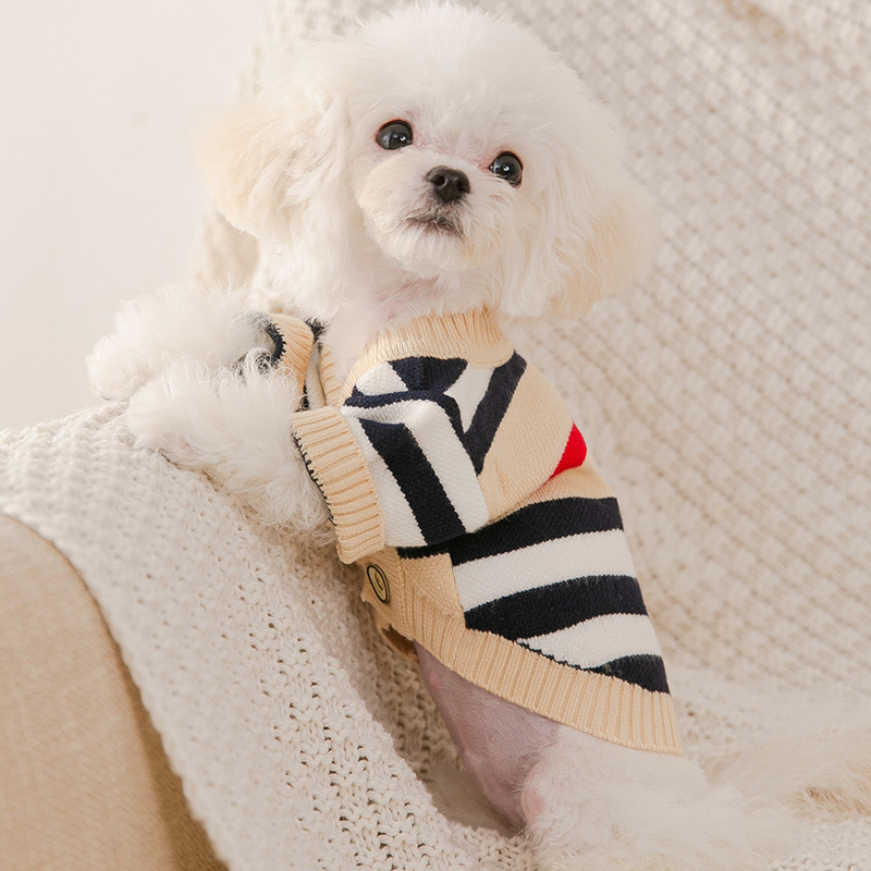 Suéter de Punto a Rayas para Cachorros de Otoño e Invierno, Cárdigan para Perros Pequeños y Medianos, Ropa de Dos Patas, Ropa Fina de Invierno — imagen 2