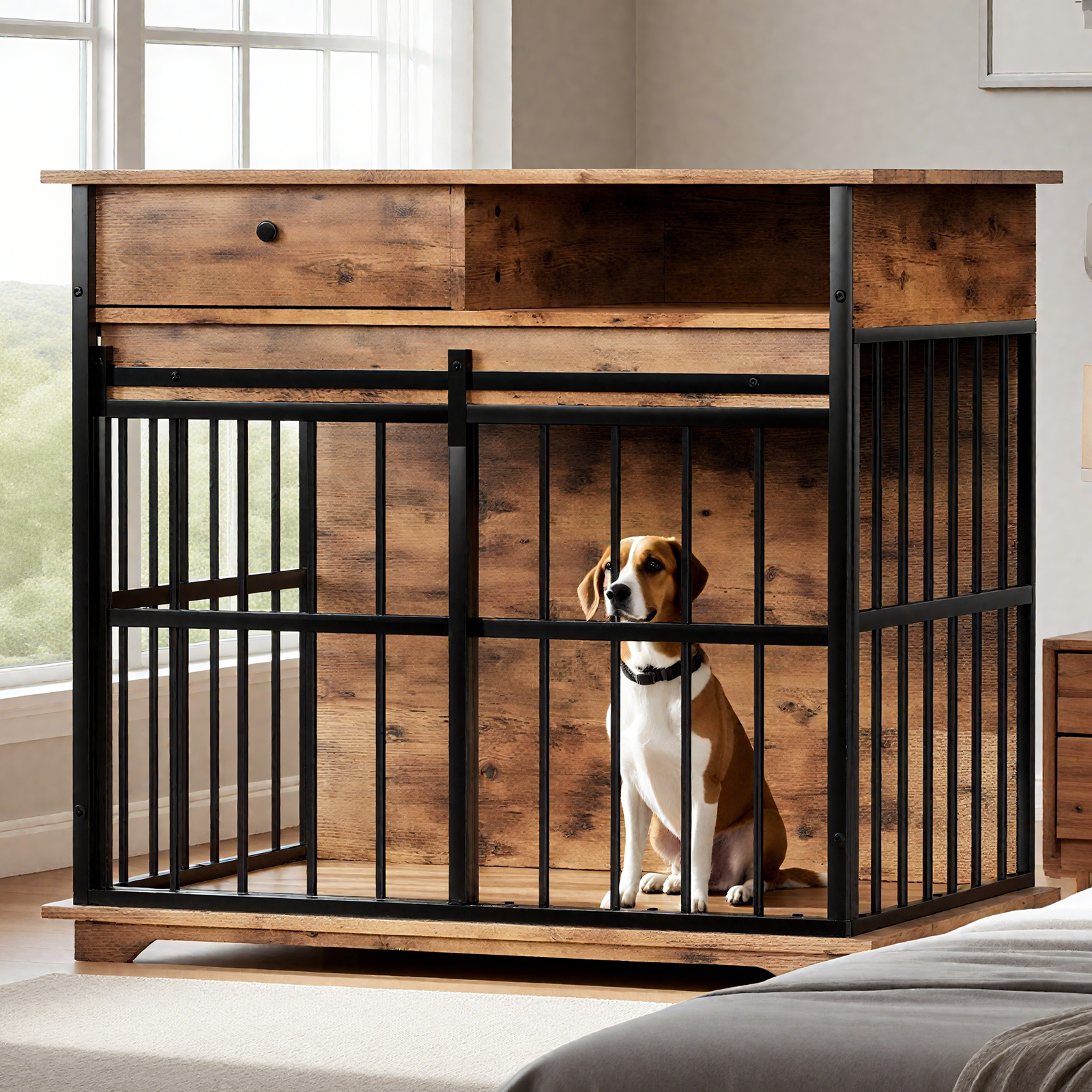 Dog Crate Furniture, Large Dog Cage Furniture With Tray For Medium Large Dogs, Wooden Dog Kennel Furniture — image 2