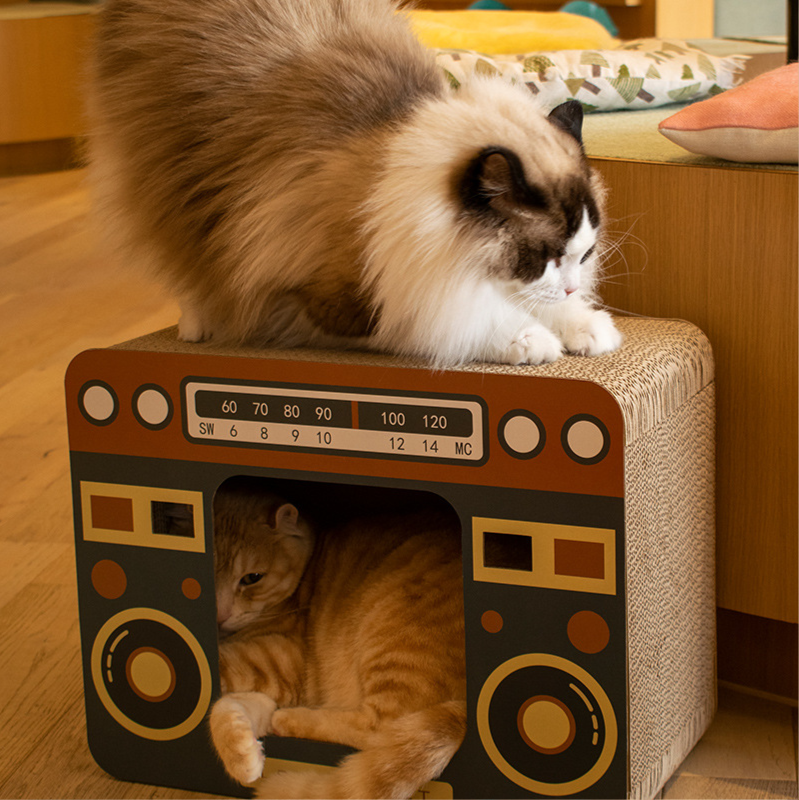 Tablero de Rasguñar para Gatos con Radio/Televisor - Casa de Rasguño para Felinos — imagen 3