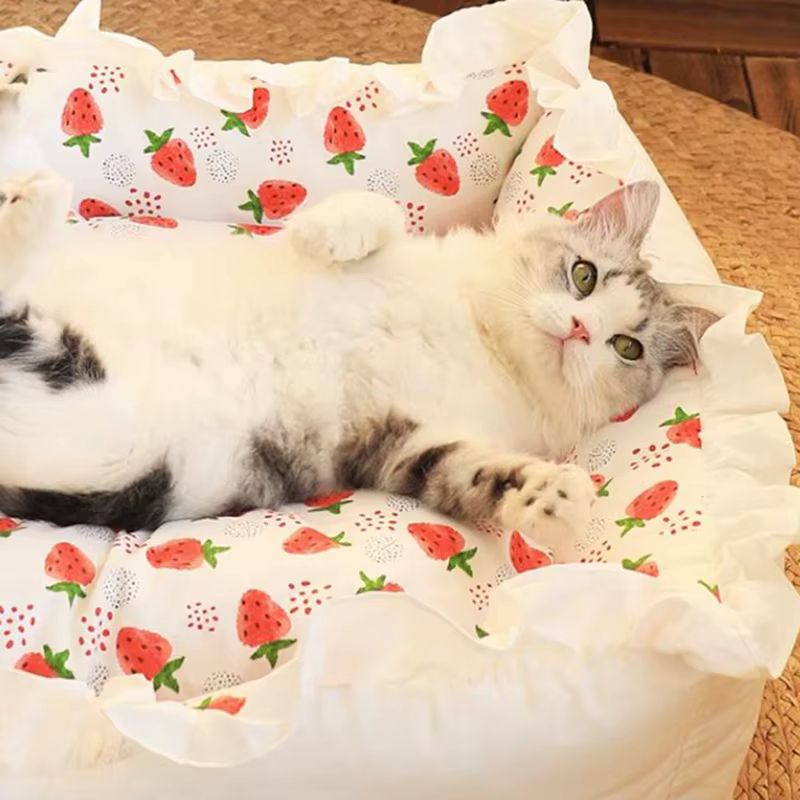 Pet Dog Lace Bed Cat Bed Cute Puppy Square Sleeping Cushion Bed Cat Sofa Warming Dog Nest with Pillow Washable Pet Bed S~L — image 5