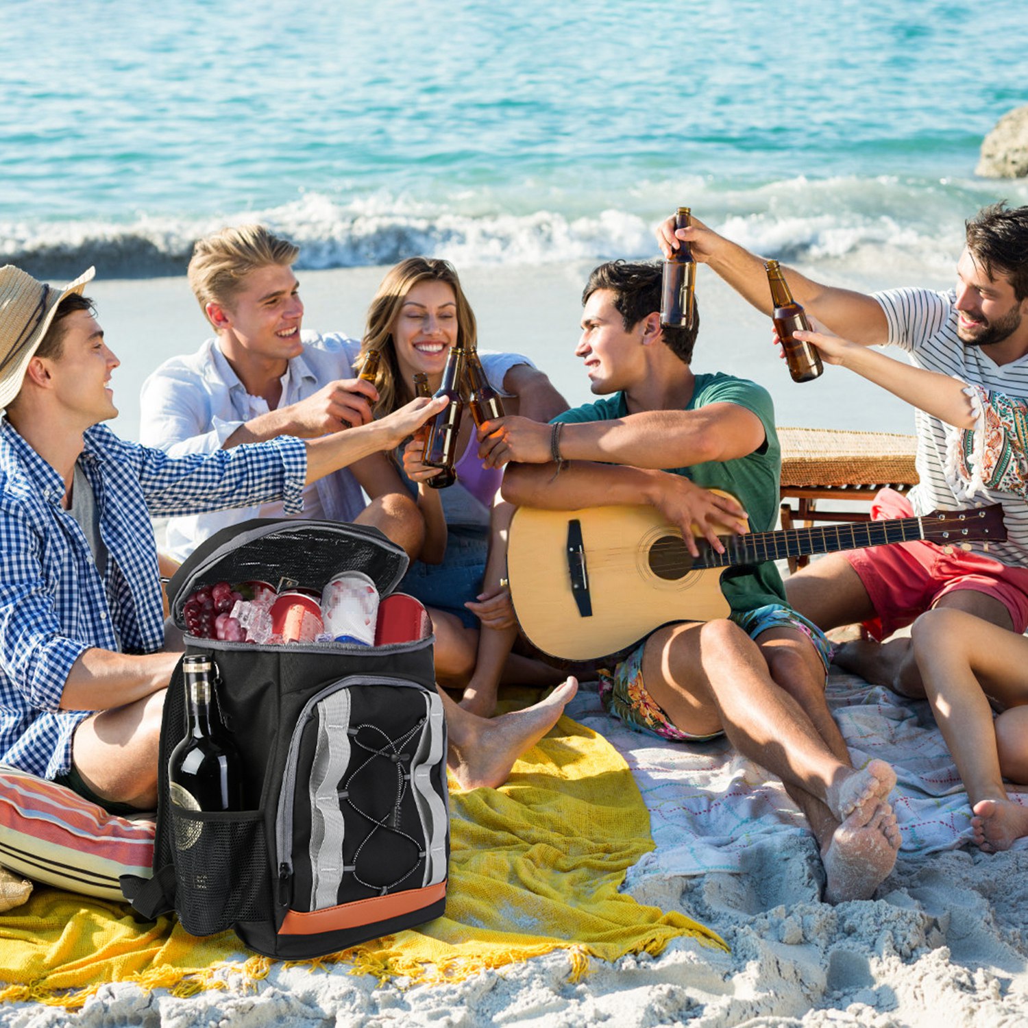 Opciones Gris-Negro - 1 Pieza Bolsa de Enfrío para Caminar con 36 Cánicas Resistentes al Derrame y Aisladas, 25L / 6.6 Gal para Pícnic, Camping, Playa, Senderismo, Pesca y Viajes — imagen 14