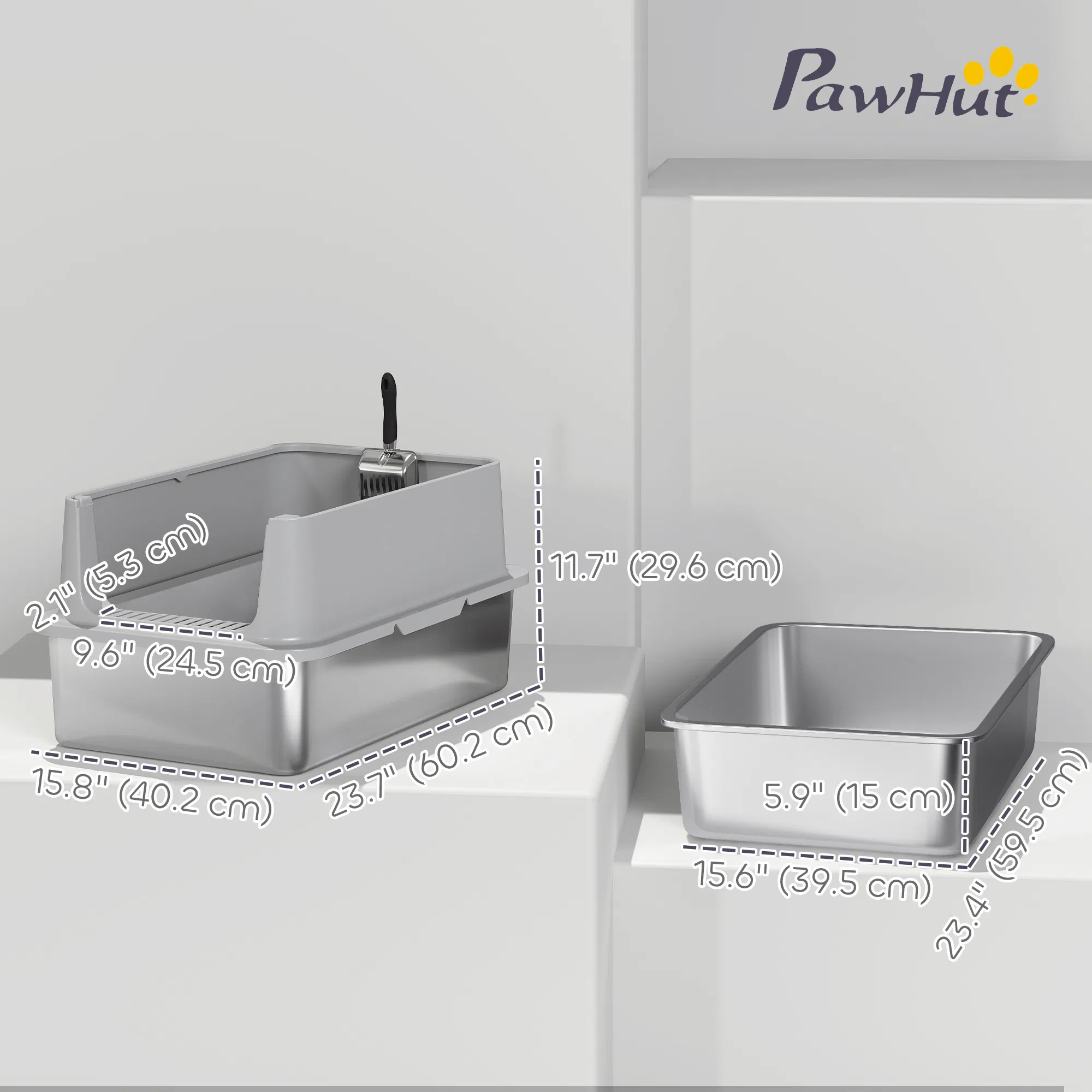 XL Stainless Steel Cat Litter Box for Big and Multiple Cats with High Wall Side, Scoop, Easy Cleaning & Odor Free — image 6