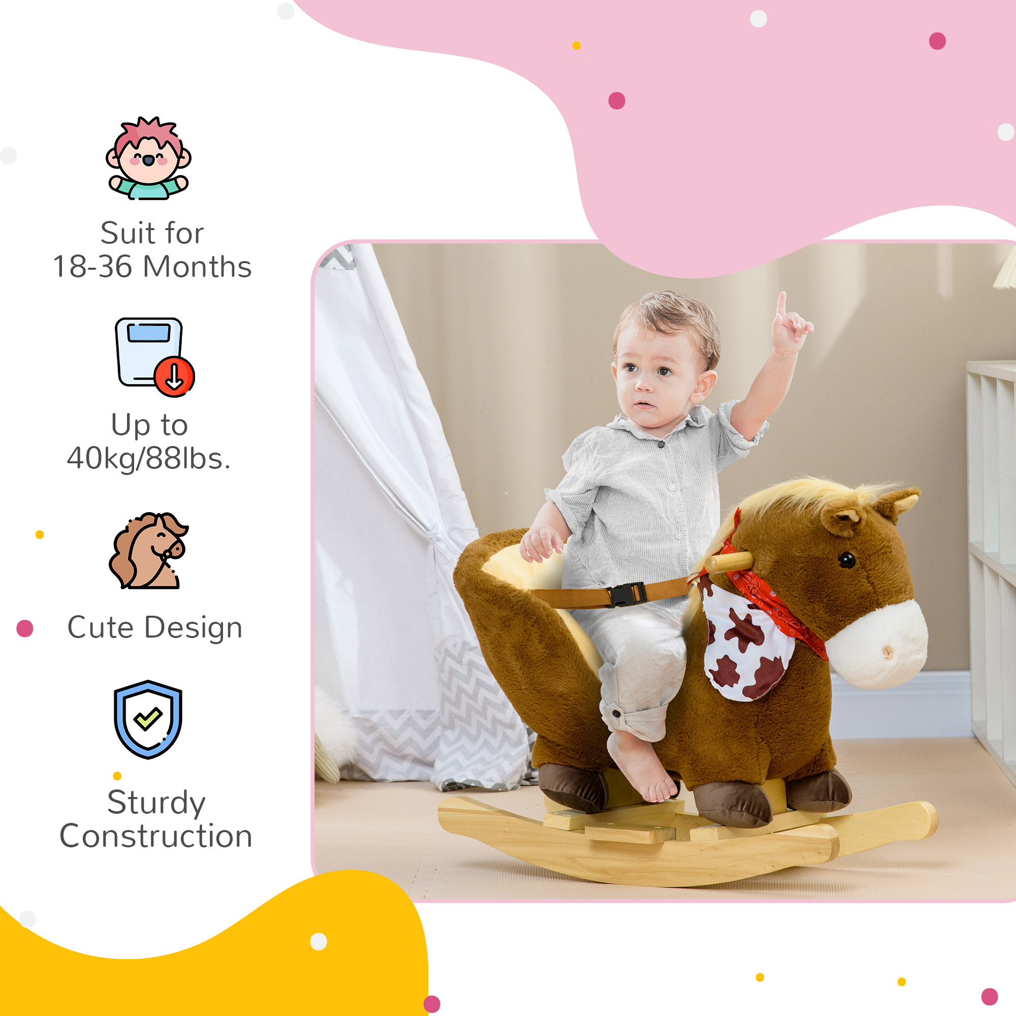 Caballo de Roca para Bebés, Caballo Montado, Juguetes de Plush con Sonido Realista y Pedales para Edad 18-36 Meses, Marrón — imagen 7