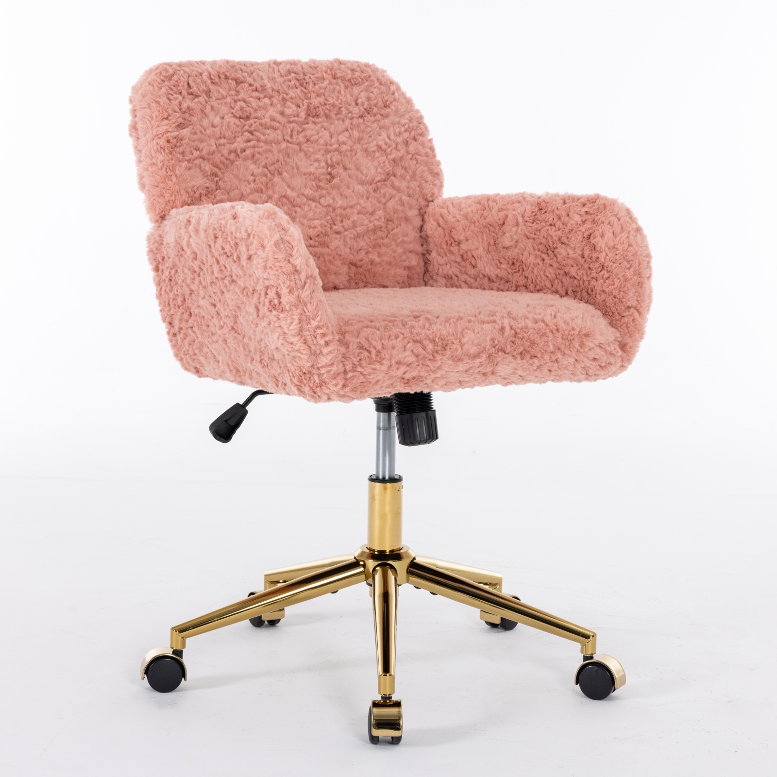 Silla de Oficina A & A Furniture, Silla de Oficina en Casa con Pelo Sintético de Conejo y Base Metálica Dorada, Silla de Escritorio Giratoria Ajustable, Silla Tocador — imagen 4