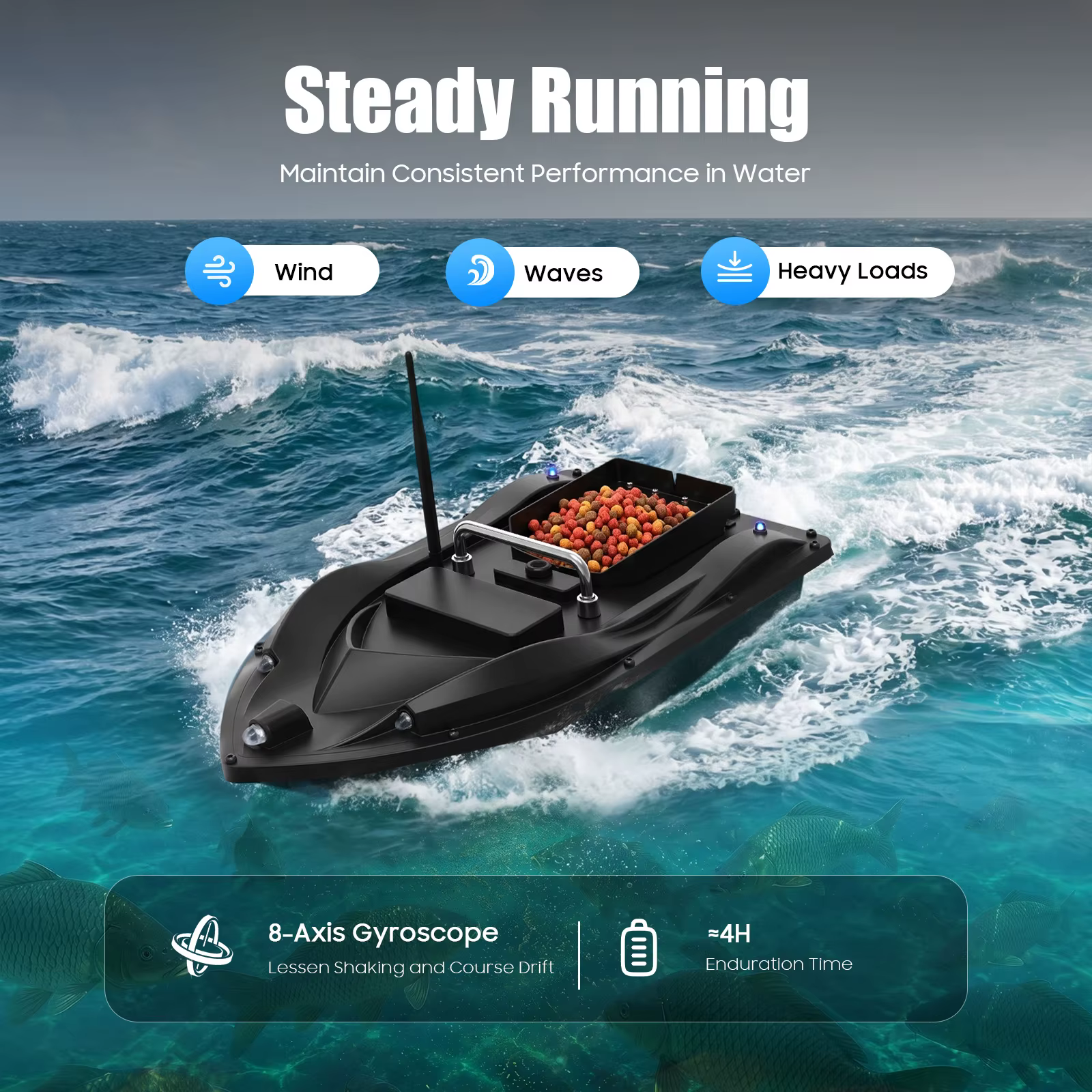 Fishing Bait Boat Fishing Bait Boat with Gps 4-8h Long Working Time Bait Boat with Remote Control for Lake River Reservoir — image 8
