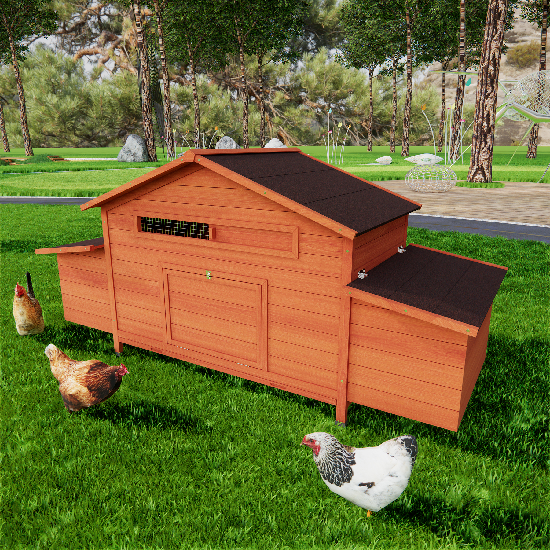 Casa de Gallinas Grande en Madera para Exterior con 2 Cajas de Incubación y 2 Puertas Libres, Plataforma Impermeable — imagen 1