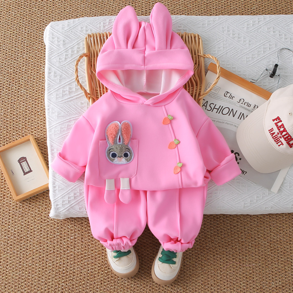 Girls Rabbit Patch Hoodie Two-Piece Set Spring Autumn 0-4 Years Old — image 8