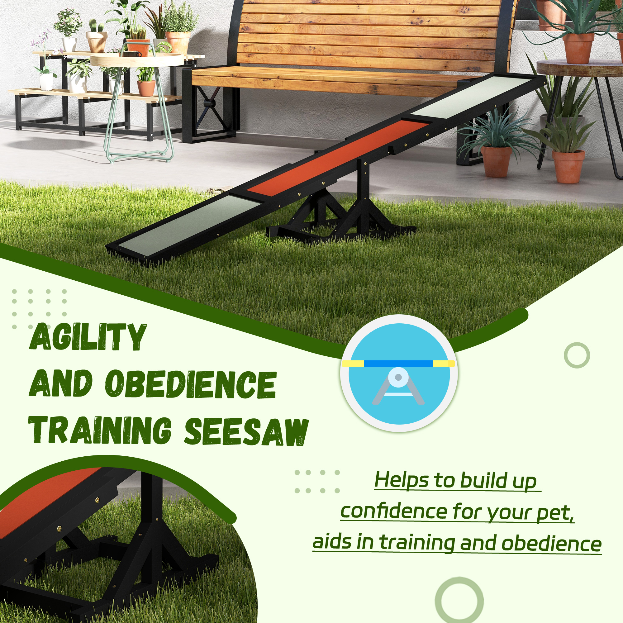 Plataforma de Gimnasia Canina en Madera para Entrenamiento y Ejercicio, Negro — imagen 7