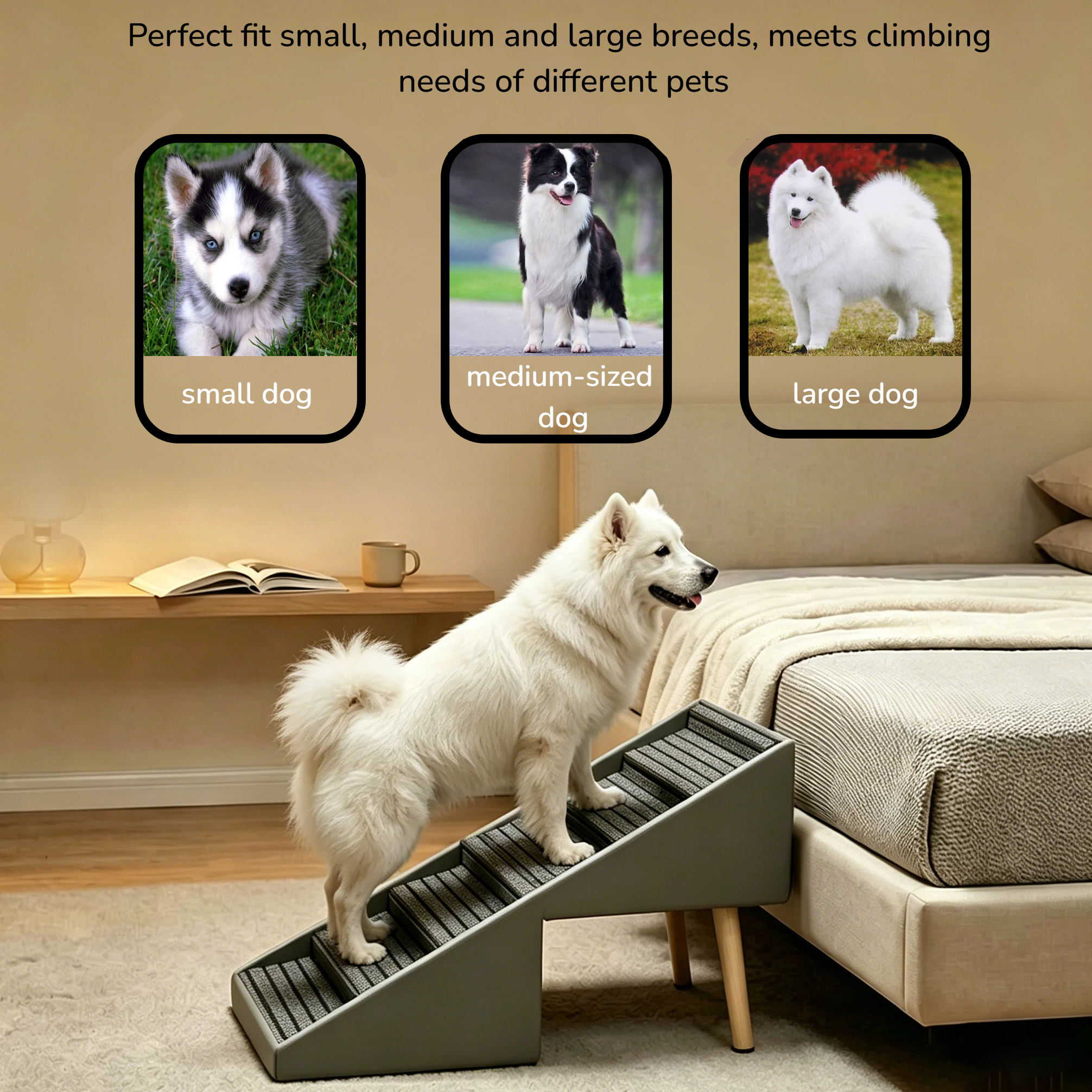2-in-1 Dog Stairs for Bed and Couch 25.2" Foldable Dog ramp for Couch 6 Pet Steps & Ottoman for Small and Large Dogs, Grey — image 4