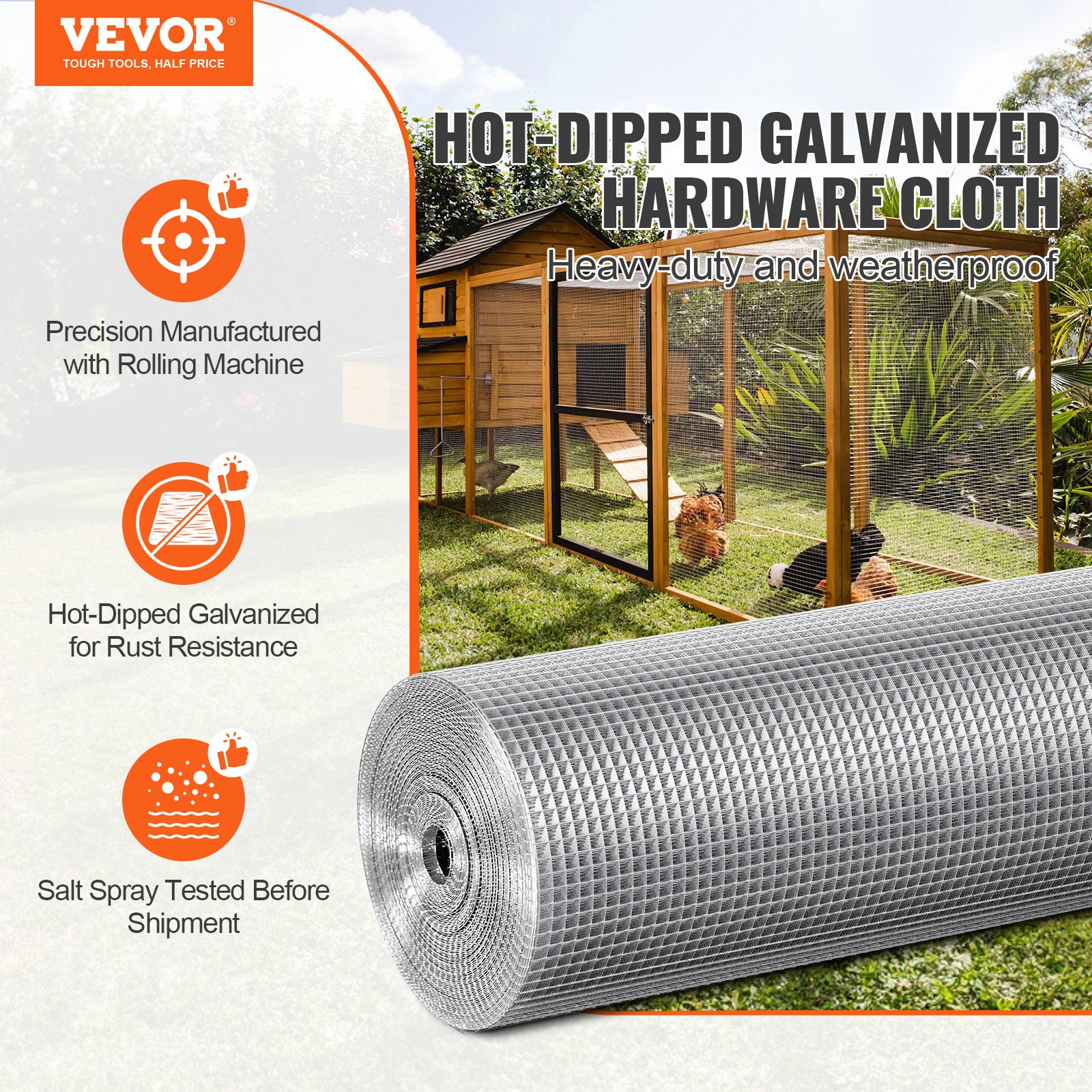 Hardware Cloth, 1'4 Inch 36in X 100 Ft 23 Gauge, Hot Dipped Galvanized Wire Mesh Roll, Chicken Wire Fencing, Wire Mesh For Rabbit Cages, Garden, Small Rodents — imagen 2