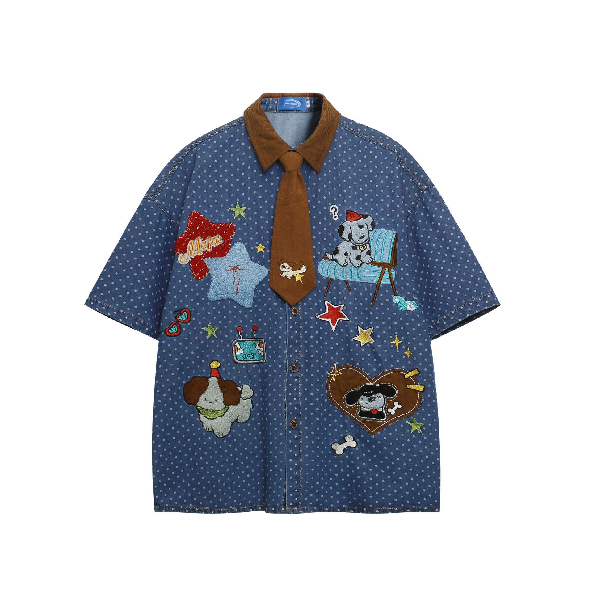 Small dog embroidery polka dot short sleeved shirt — image 4