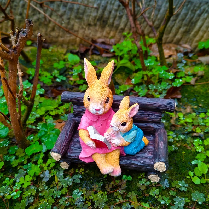 Simulated rabbit reading animal ornament — image 3
