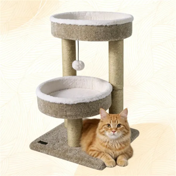 Árbol de Gato Compacto con 2 Perchas Plush, Postes de Rastrillado con Cuerda de Juta &amp; Pelota de Juguetes Suspendida, Torre Estable para Gatos Individuales de Interior para Apartamento y Dormitorio — imagen 2
