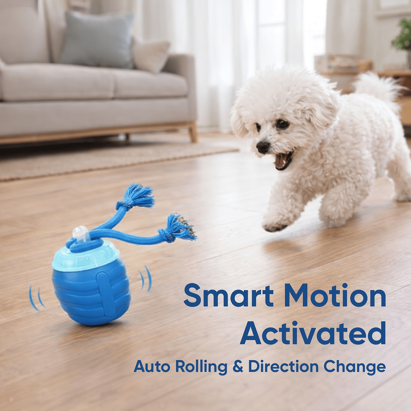 Upgraded Smart Interactive Dog Toy Ball Boosts Intelligence Fitness For Small Medium Large Dogs Fits Indoor Hardwood Floors Outdoor Carpet Randomly Comes With 1 Spare Chew Rope — image 1