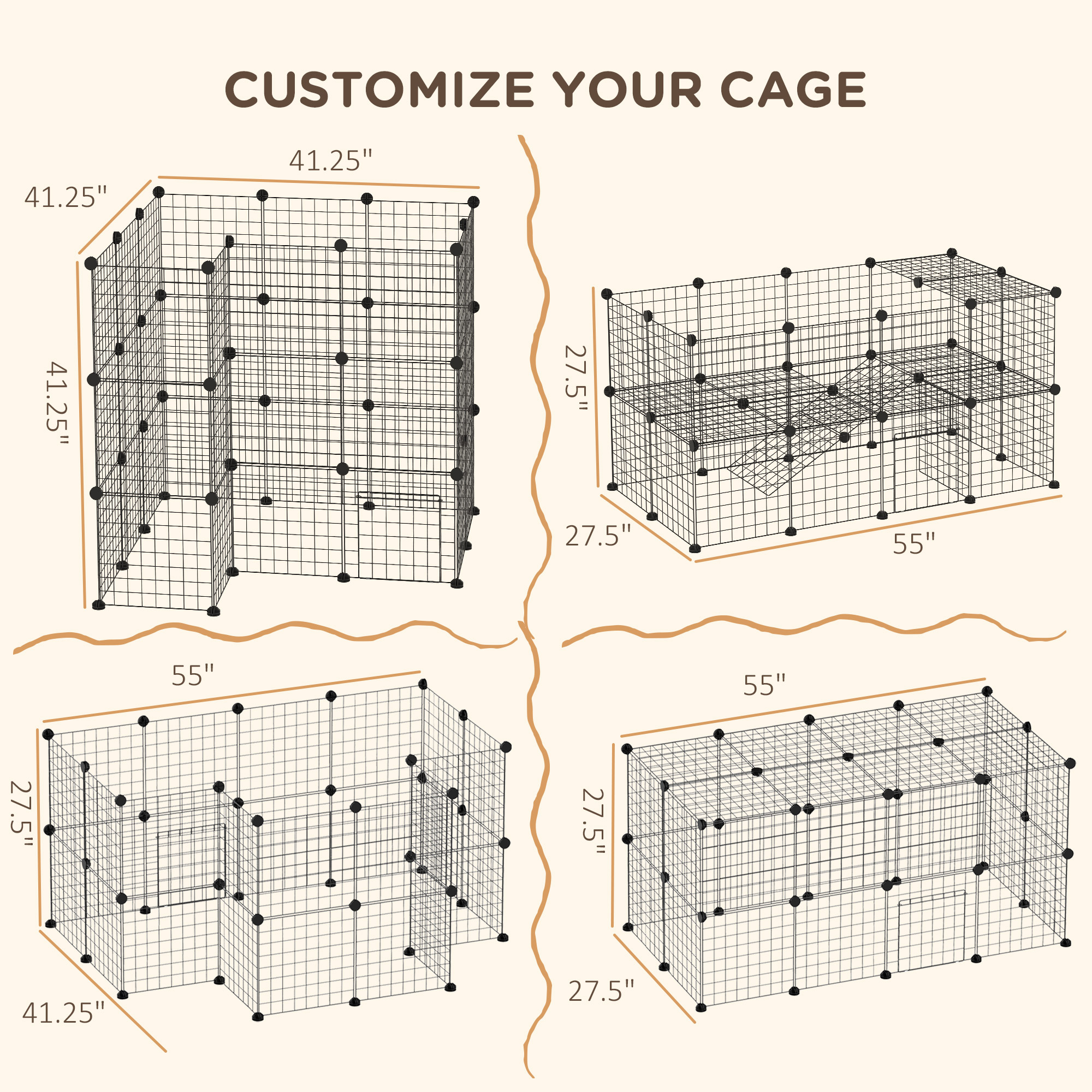 Corral para Animales Pequeños de 36 Paneles con Puerta, Jaula C&C para Armar para Cuyos con Rampa, Recinto de Alambre Metálico Portátil para Conejos y Erizos, 14 x 14 pulg — imagen 6