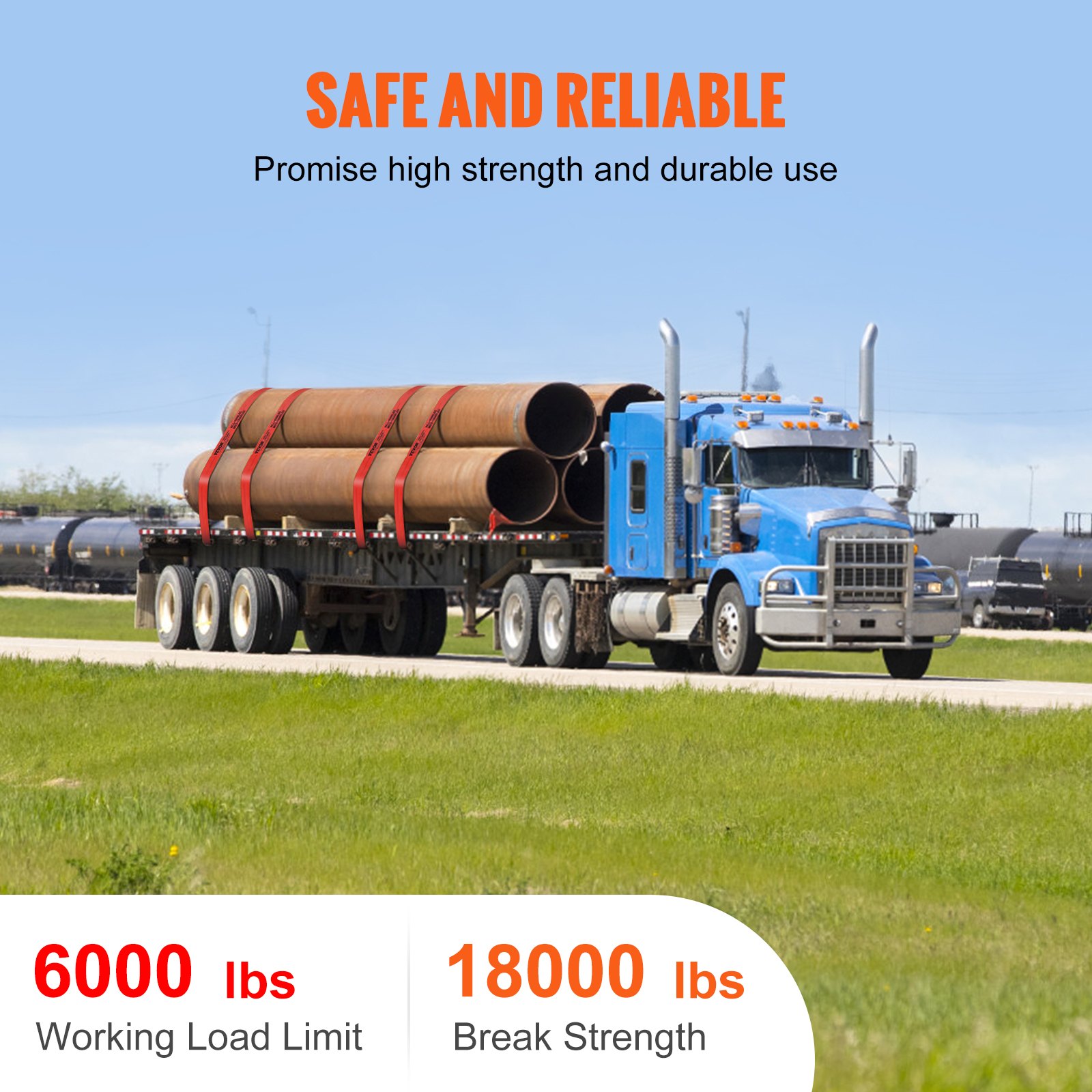 Winch Straps, 4' X 30', 6000 Lbs Load Capacity, 18000 Lbs Breaking Strength, Truck Straps With Flat Hook, Flatbed Tie Downs Cargo Control For Trailers, Farms, Rescues, Tree Saver, Red (10 Pack) — image 3
