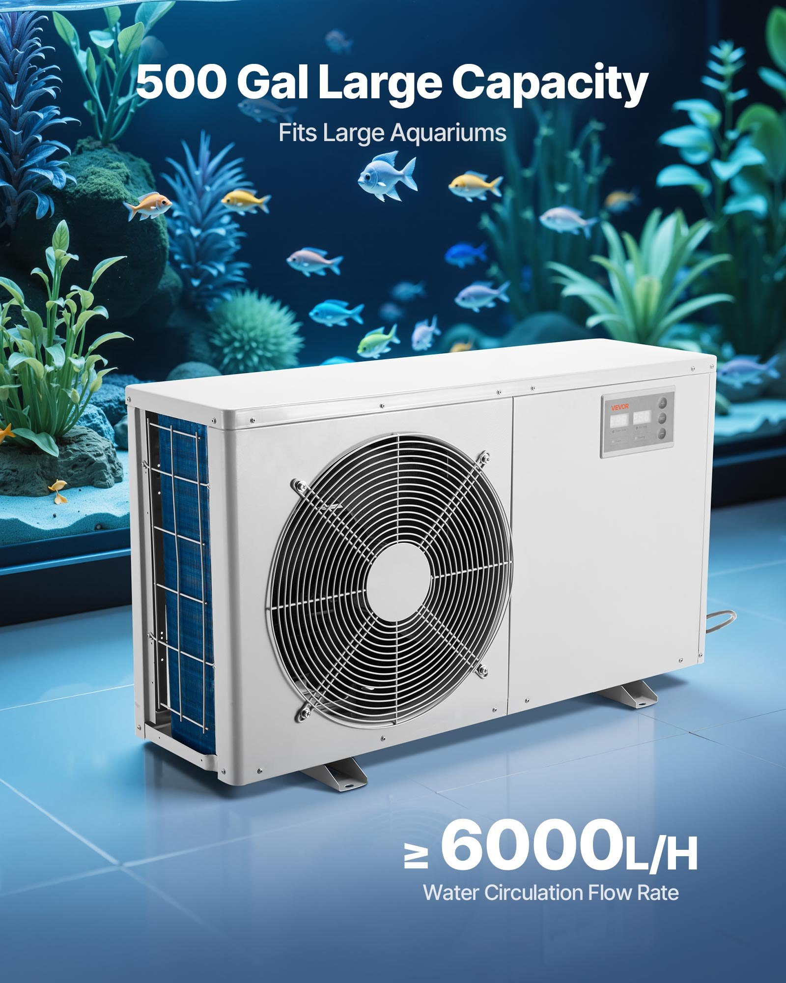 Aquarium Chiller 500 Gallon, 1-1/2 HP Water Chiller For Hydroponics, Fast Cooling For Fish Tank, Axolotl, Coral Reef, Quiet Refrigeration Compressor, Titanium Evaporator, Complete Fittings — imagen 5