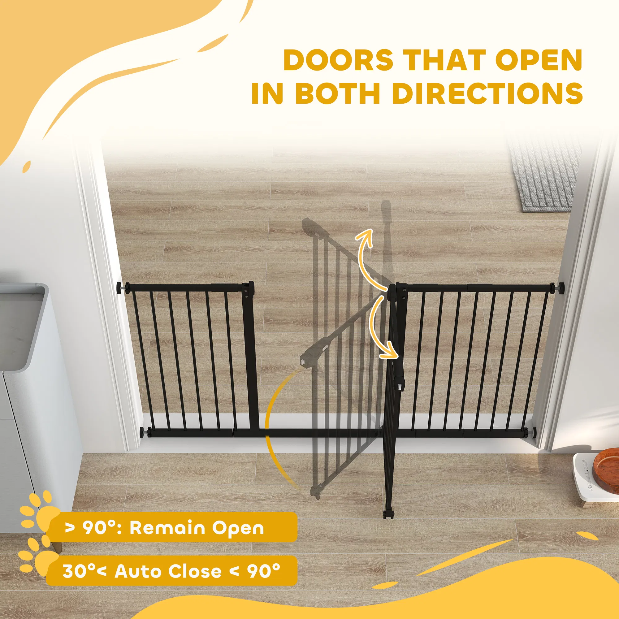 Pet Gate with Door Dog Gate and Barrier Indoor for Stairs Includes 7", 8", 12" Extensions Kit, 30 Inch Tall Pressure-Mounted Safety Gate, Black — image 2