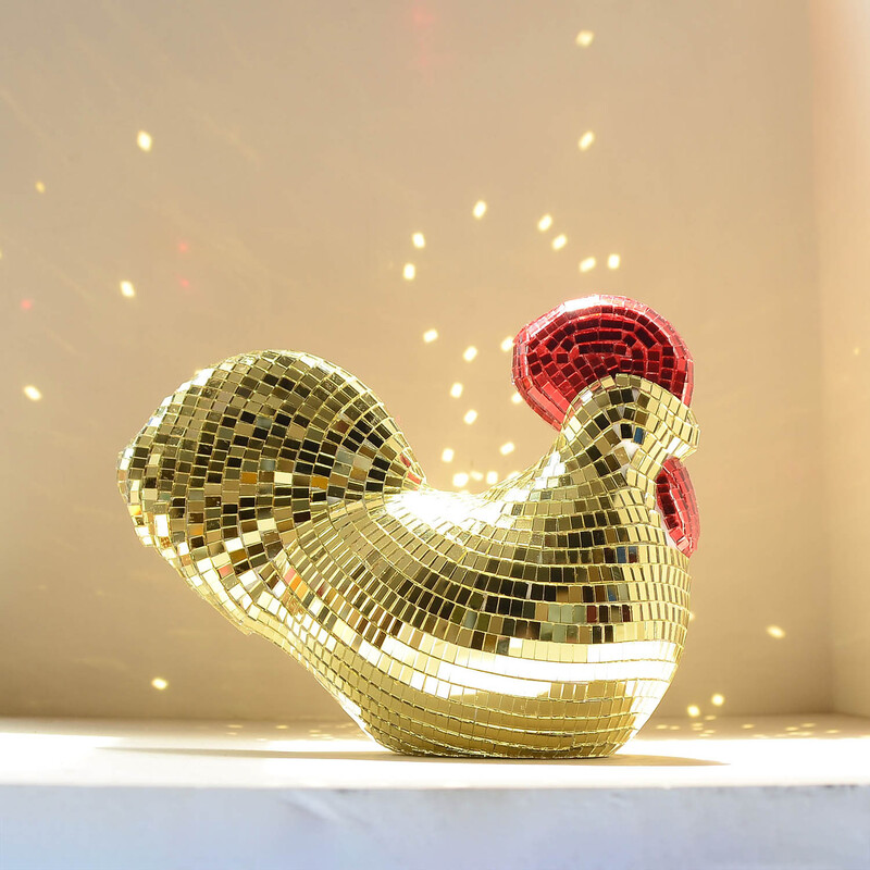 Ornamental Chicken Sculpture with Mirror Tiles — image 1