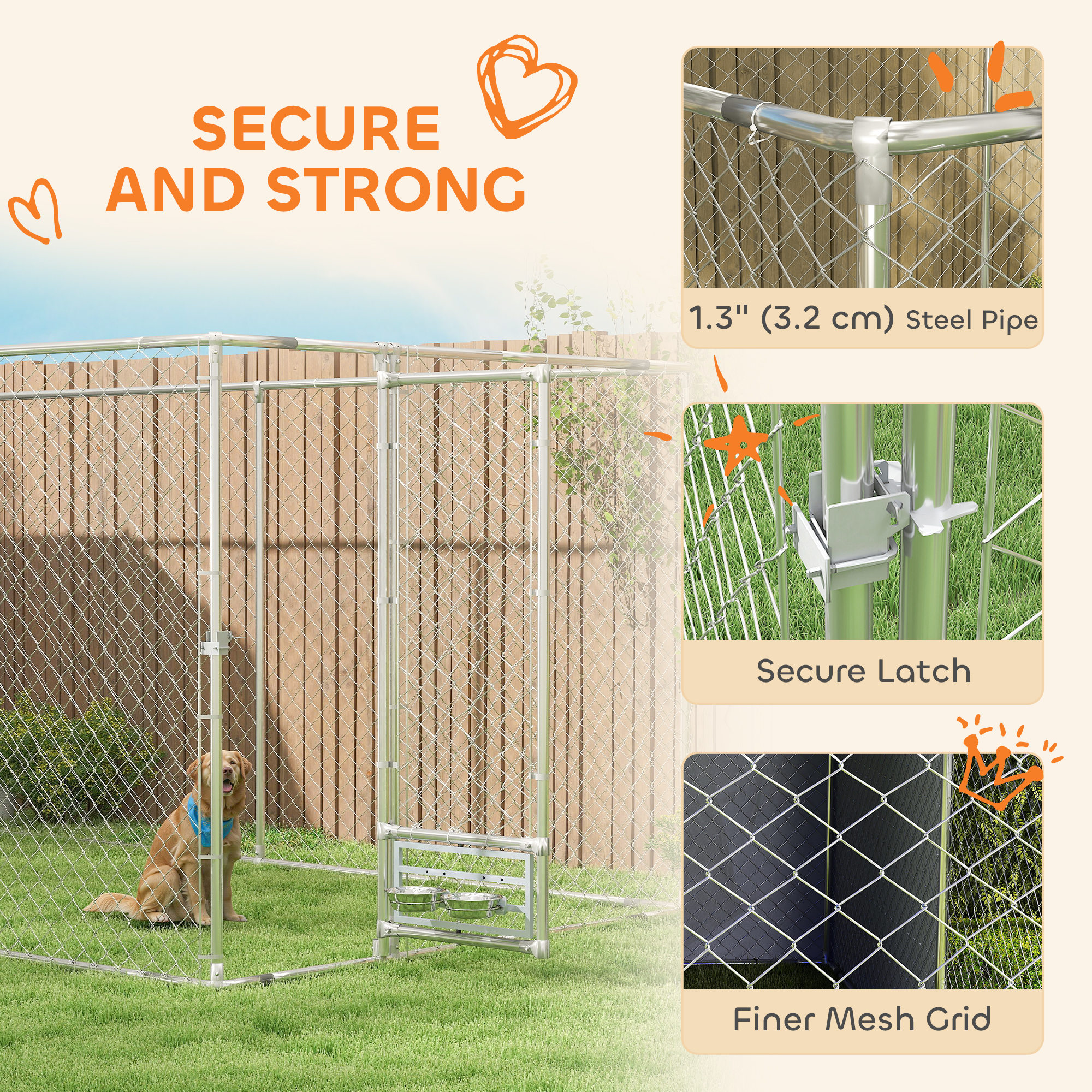 Galvanized Chain Link Large Outdoor Dog Kennel with Waterproof & UV-Resistant Cover, for M & L Dogs, 19.7 x 7.5 x 7.5 — imagen 2