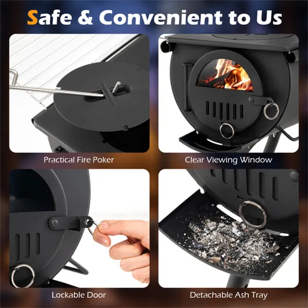 Estufa Portátil Plegable de Leña para Tiendas de Campaña con 5 Secciones de Chimenea, Estructura de Acero de Alta Resistencia para Camping y Caza con Ventana de Visión y Alistamientos de Cocina — imagen 2
