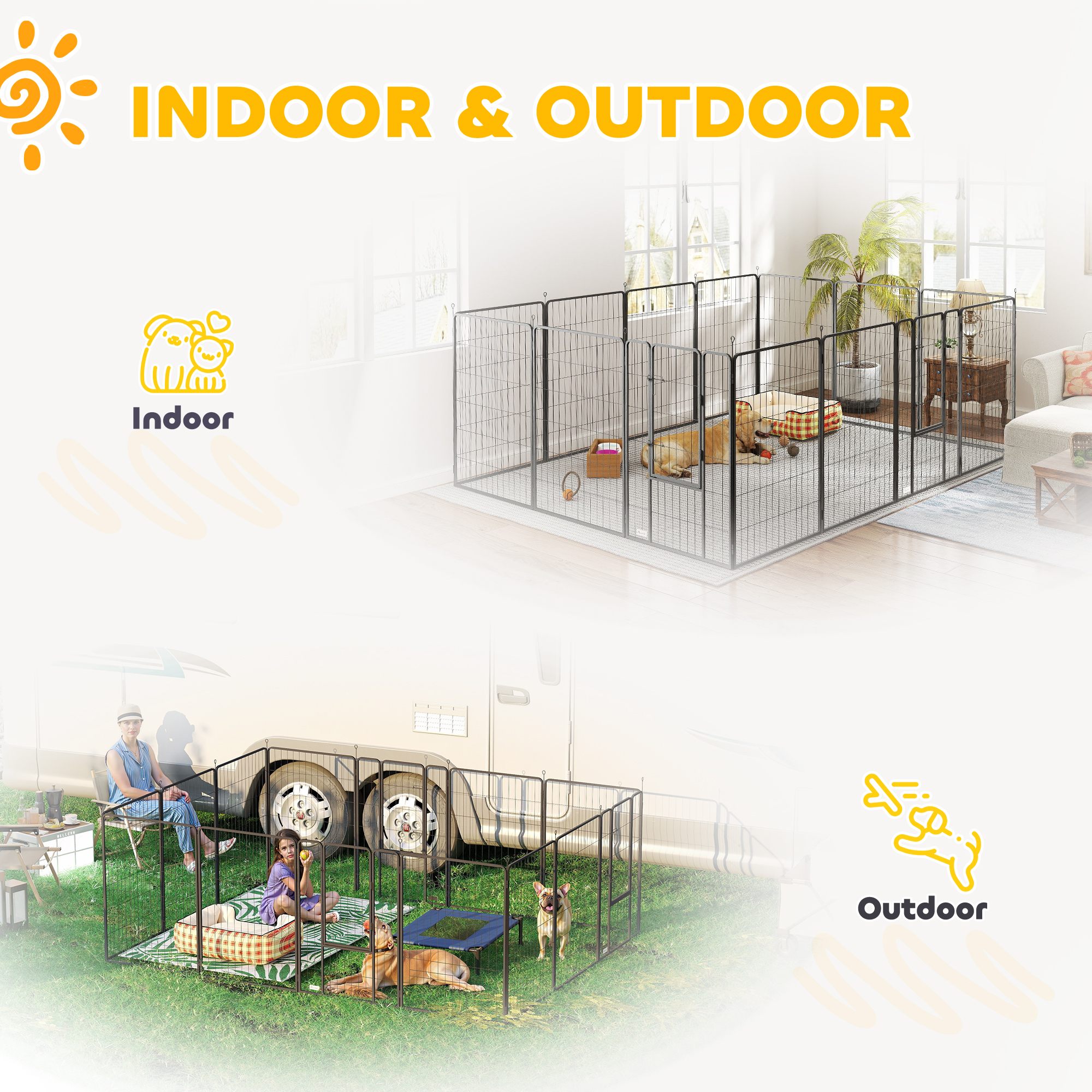 Dog Playpen for Indoor Outdoor, 24 Panels 44.5" H Puppy Playpen with Lockable Door, DIY Shape Pet Exercise Fence, Black — imagen 8