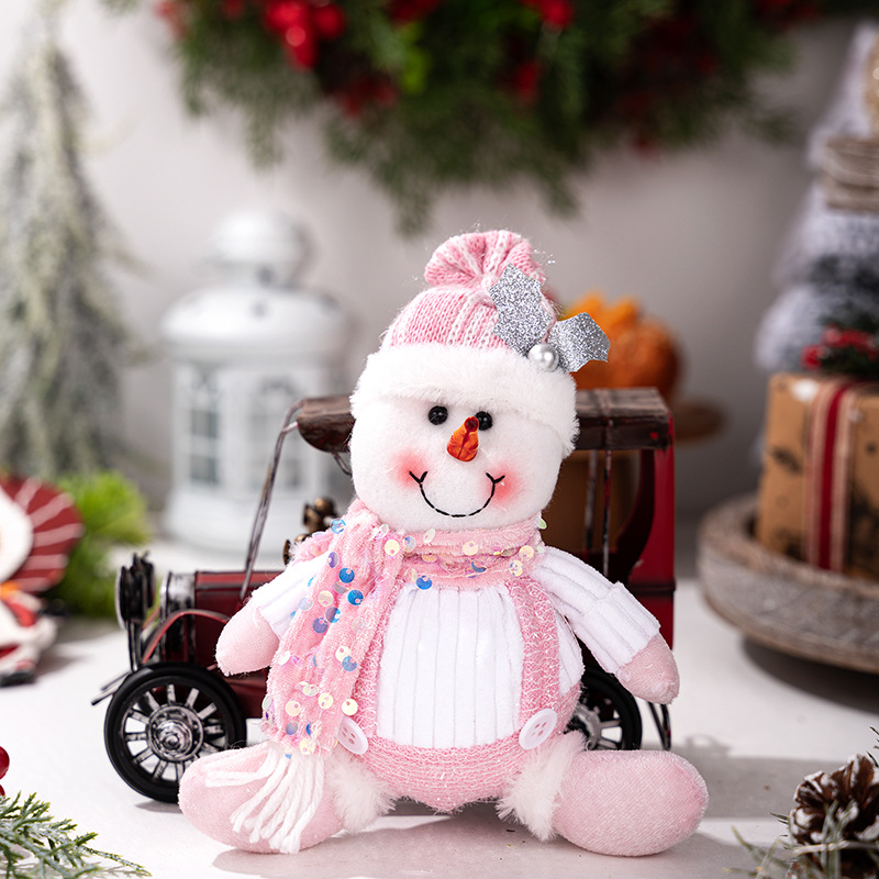 Christmas Decoration Pink Glitter Plush Ornament Santa Claus Figurine Snowman Reindeer Hanging Decor — image 8
