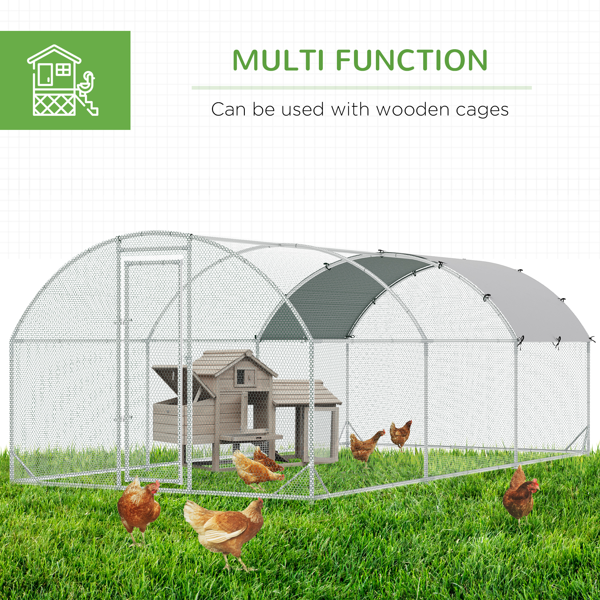 Large Chicken Coop Metal Chicken Run With Waterproof And Anti-UV Cover, Dome Shaped Walk-in Fence Cage Hen House For Outdoor And Yard Farm Use, 1" Tube Diameter, 9.2' X 18.7' X 6.5' — imagen 3