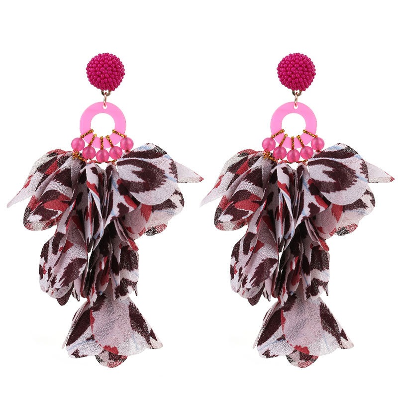 Handmade fabric floral leopard print tassel earrings — image 2