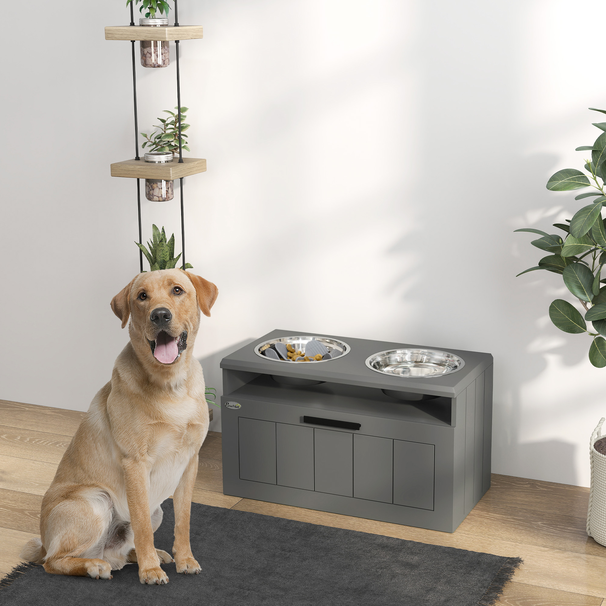 Comedor Elevado para Perros, Mesa de Alimento con 2 Tazas Inoxidables y Caja de Almacenamiento — imagen 1