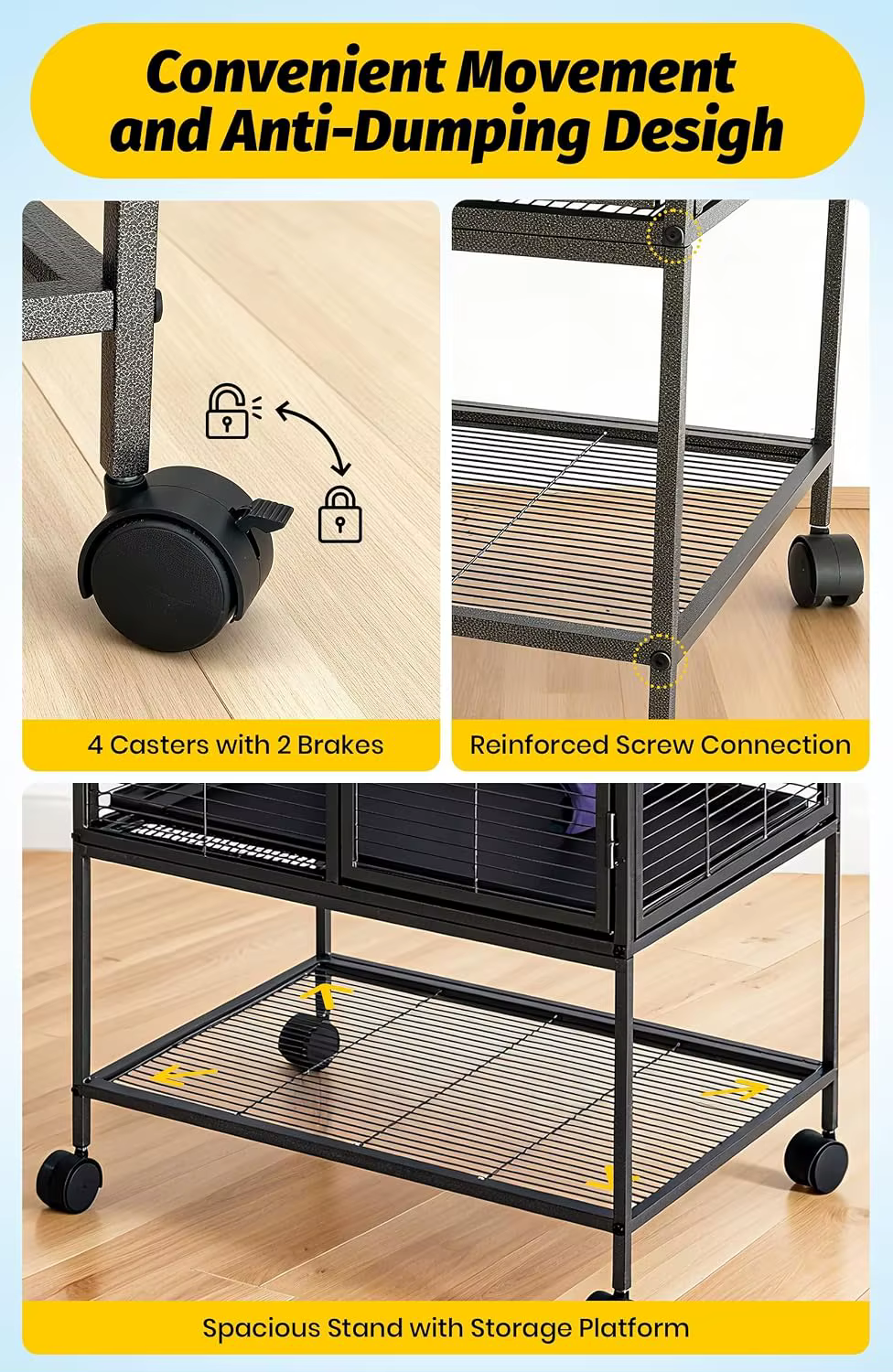 Jaula de metal multi-nivel para pequeños animales: hurones, hámsteres, chinchillas, conejos, cobayas, erizos, gerbiles. Bandeja y rampa desmontables, cerradura, libre de BPA. — imagen 4