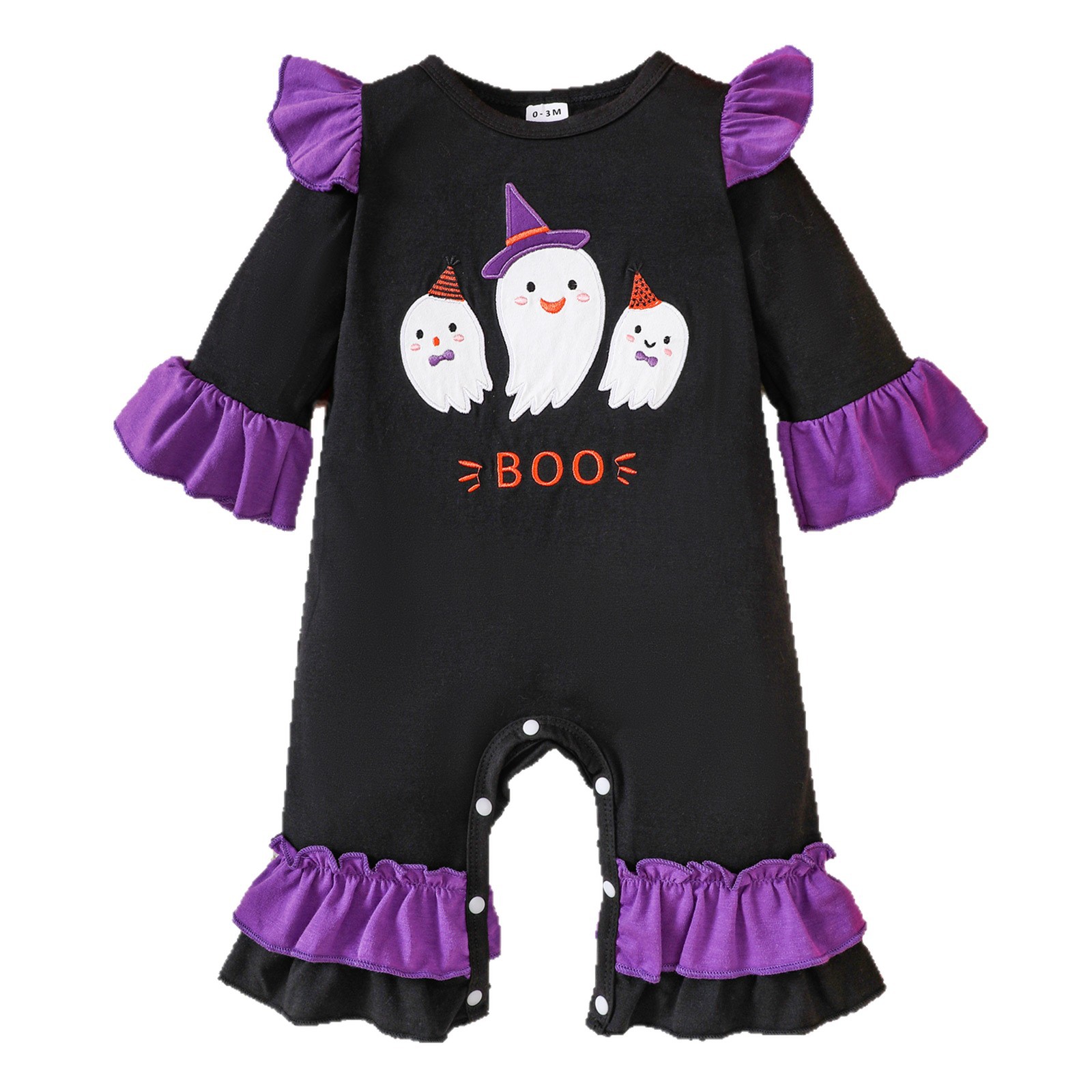 Infant Halloween Romper with Ruffle Ghost Deer Embroidery Long Sleeve Onesie Baby Outerwear Crawling Suit — image 6