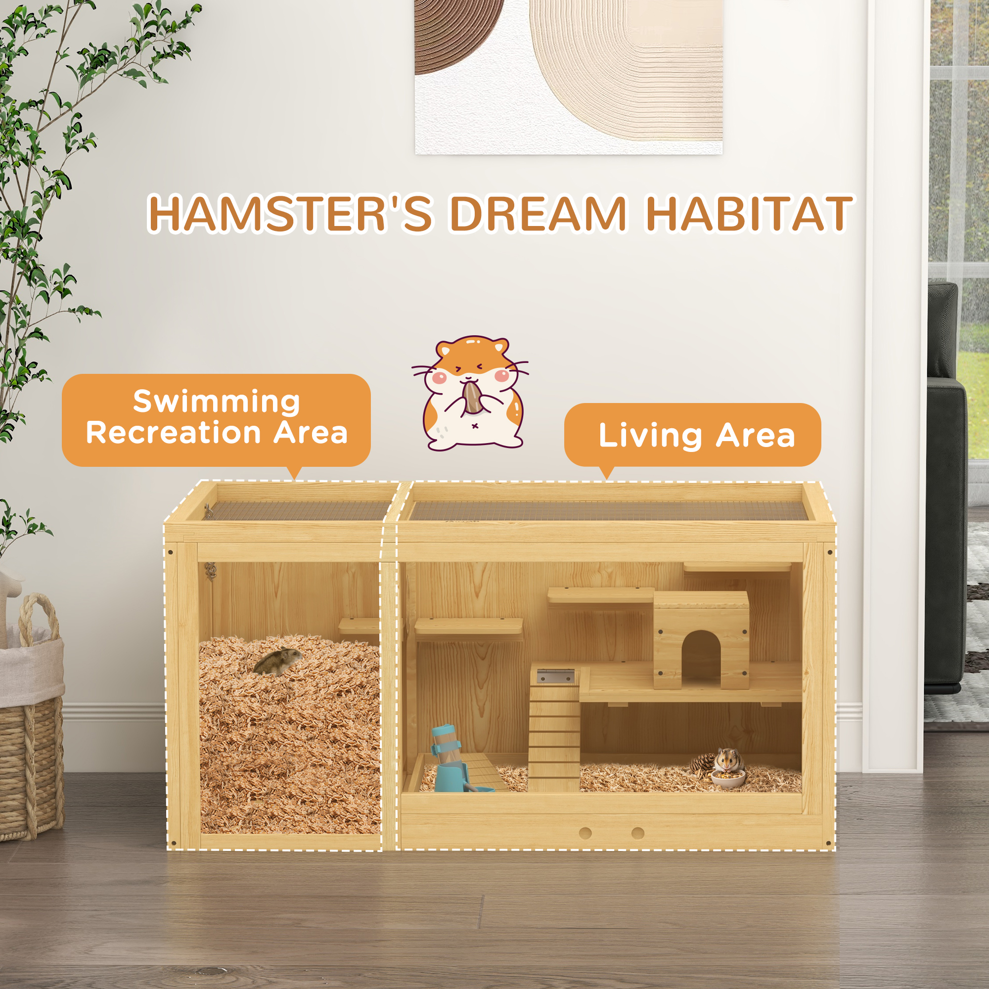 Caja de Hamster de Madera Grande con Plataforma Extraíble, Señales y Escalera — imagen 4