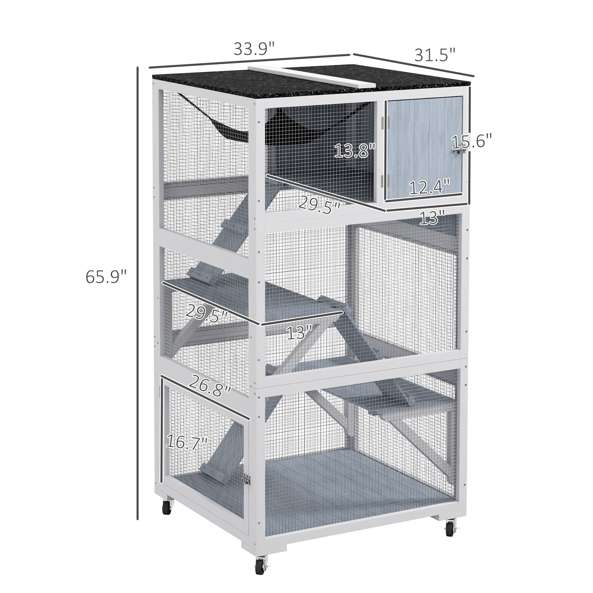 Catio, Outdoor Cat Enclosure House On Wheels With Hammock, Gray — imagen 3