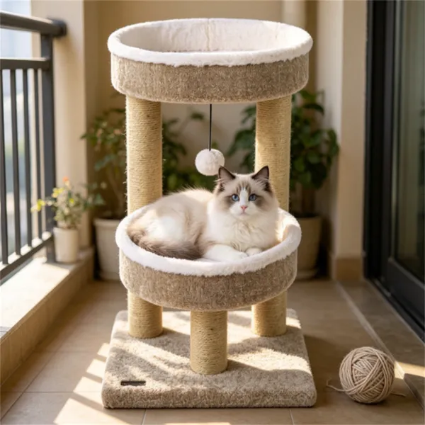 Árbol de Gato Compacto con 2 Perchas Plush, Postes de Rastrillado con Cuerda de Juta &amp; Pelota de Juguetes Suspendida, Torre Estable para Gatos Individuales de Interior para Apartamento y Dormitorio — imagen 1