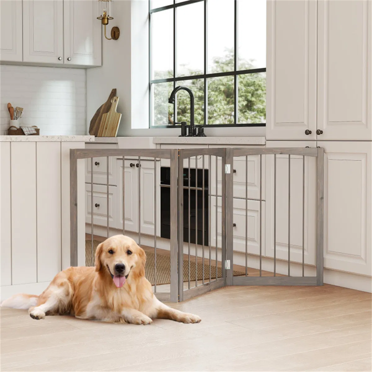 63" x 30" Gray Wooden Pet Fence — image 6