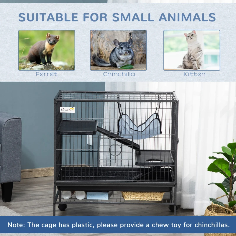 Small Animal Cage With Wheels, Pet Playpen For Rat, Syrian Hamster, Kitten, Ferrets, Chinchillas With Bottom Storage Shelf, Removable Tray, Ramp — image 2