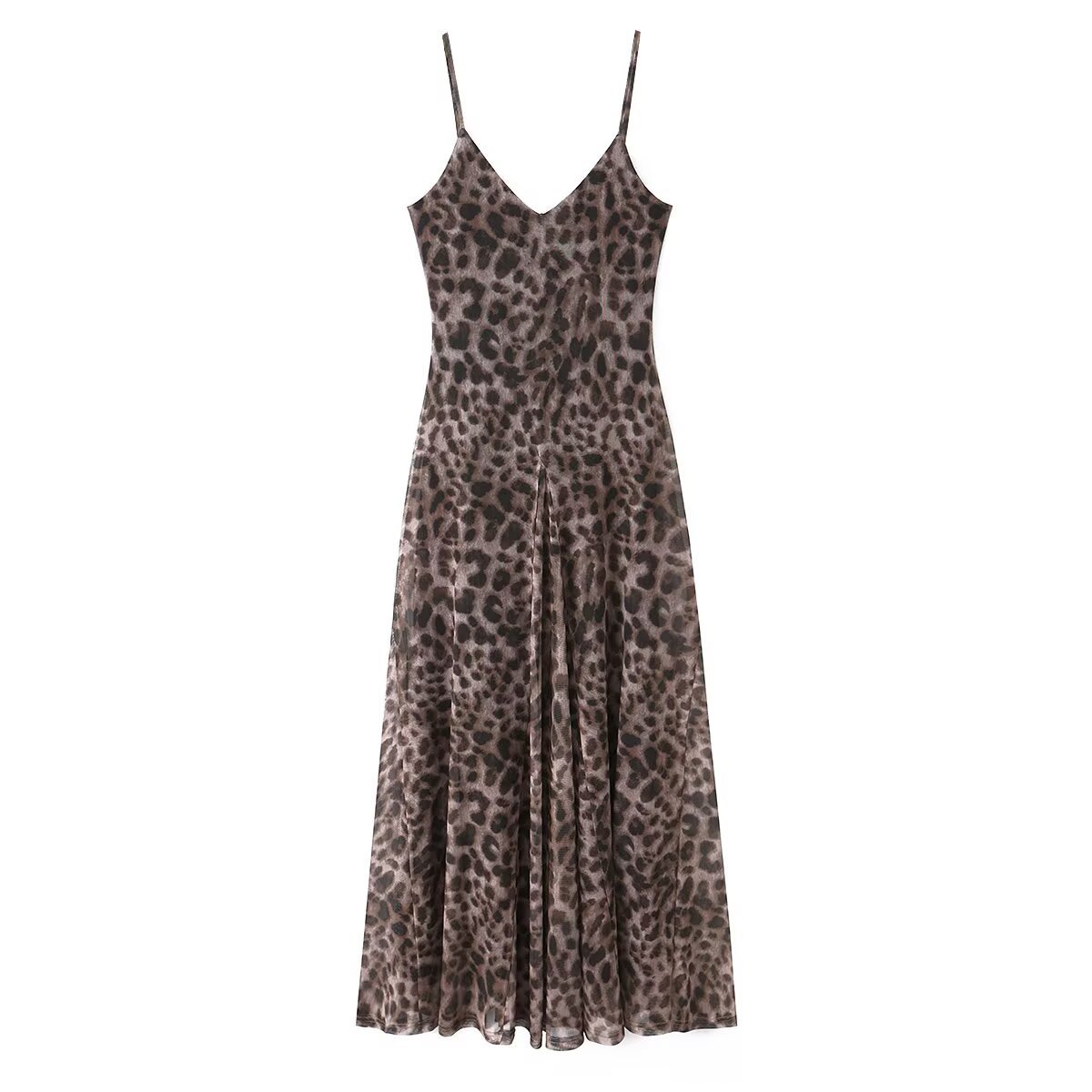 Spicy leopard print elastic mesh sleeveless suspender dress — image 1