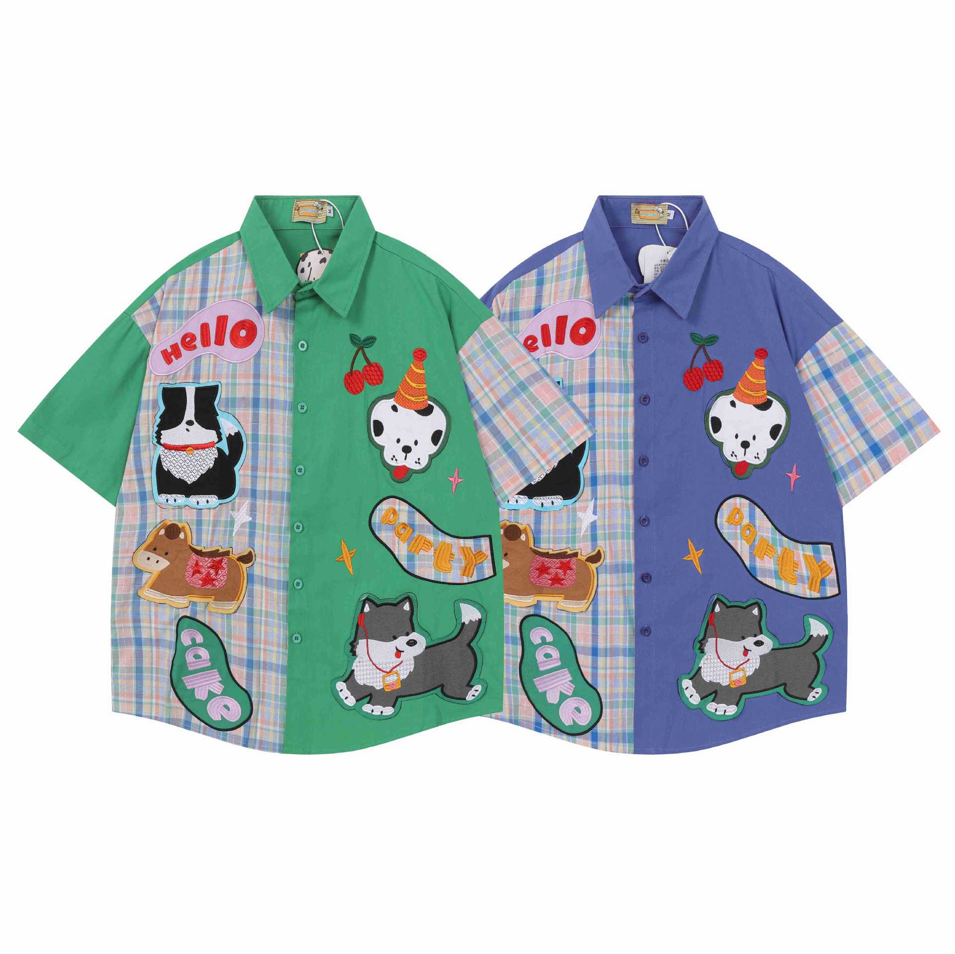Color blocked embroidery dog short sleeved shirt — image 6