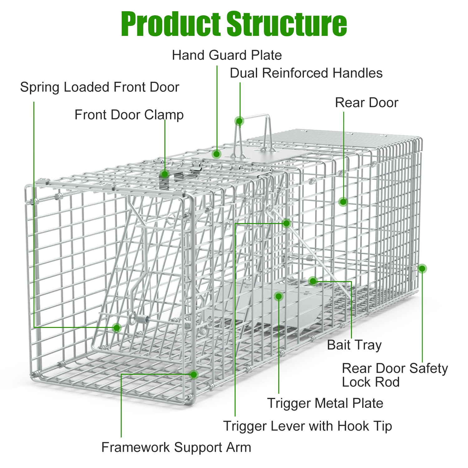 Humane Cat Trap Cage With Gloves Catch Release Live Animal Rodent Cage Collapsible Galvanized Wire For Raccoons Beavers Groundhogs Foxes Armadillos — imagen 7