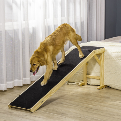 PawHut Dog Ramp For Bed, Pet Ramp For Dogs With Non-Slip Carpet And Top Platform, 74 X 16 X 25, Natural — image 7
