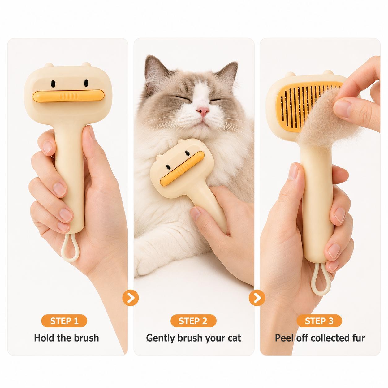 Cute Cartoon Bear Self-Cleaning Pet Brush Universal Deshedding Comb For Cats And Dogs Removes Loose Fur & Detangles Comfortable Non-Slip Handle Pet Grooming Tool — image 8