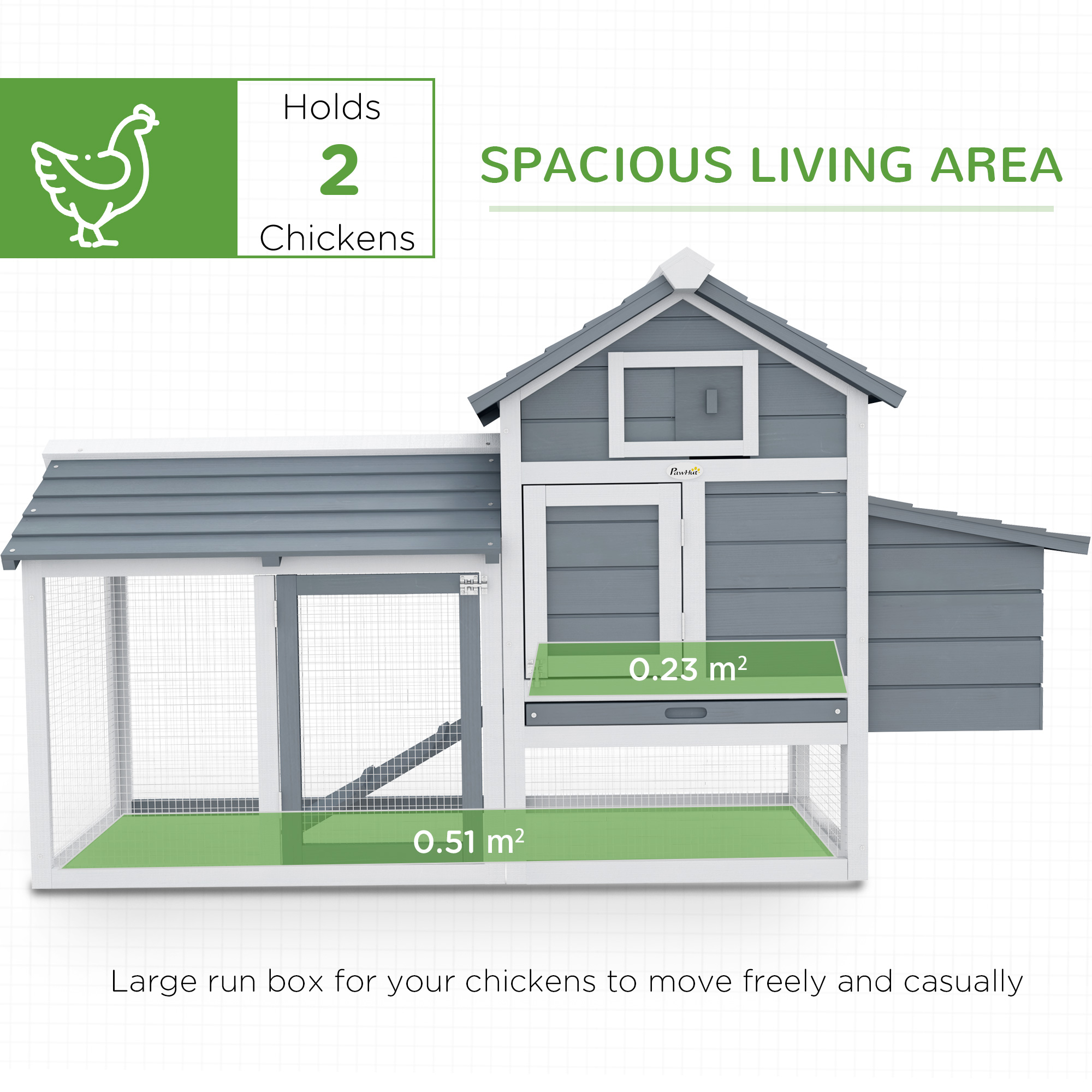 59" Small Wooden Chicken Coop Hen House Poultry Cage for Outdoor Backyard with 2 Doors, Nesting Box and Removable Tray, White — imagen 3