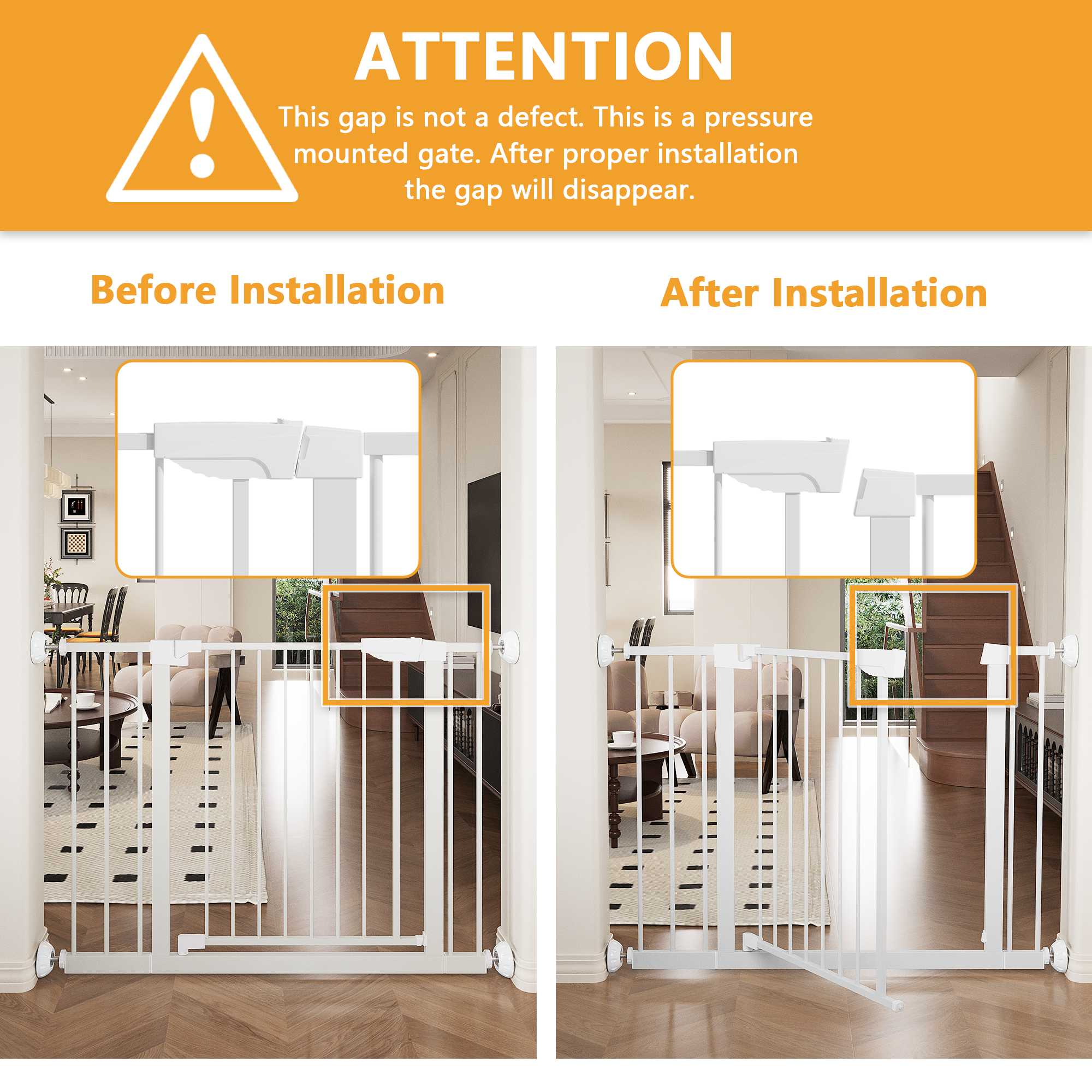 Reja para Bebés Ancha de 29.5-45.3" con Protector de Pared para Escaleras, Reja para Perros de Interior para Puertas, Sin Taladrar, Montaje a Presión, Rejas para Mascotas para Niños, Reja de Seguridad Fácil de Cruzar, Blanca — imagen 23